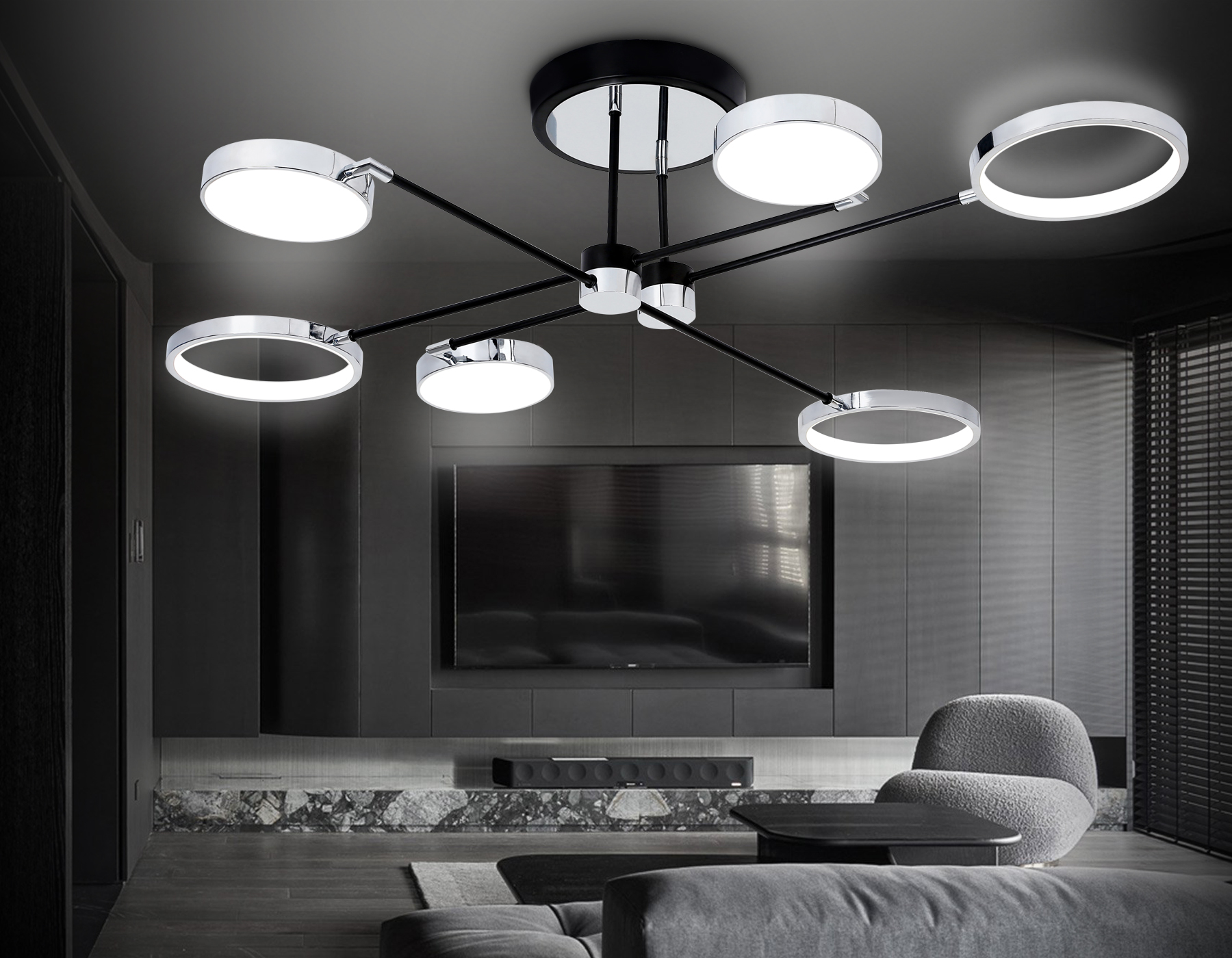 Потолочный LED светильник FL5155/6 BK/CH черный/хром 84W 3000K/4200K/6400K 1100*1000*265 (ПДУ ИК)