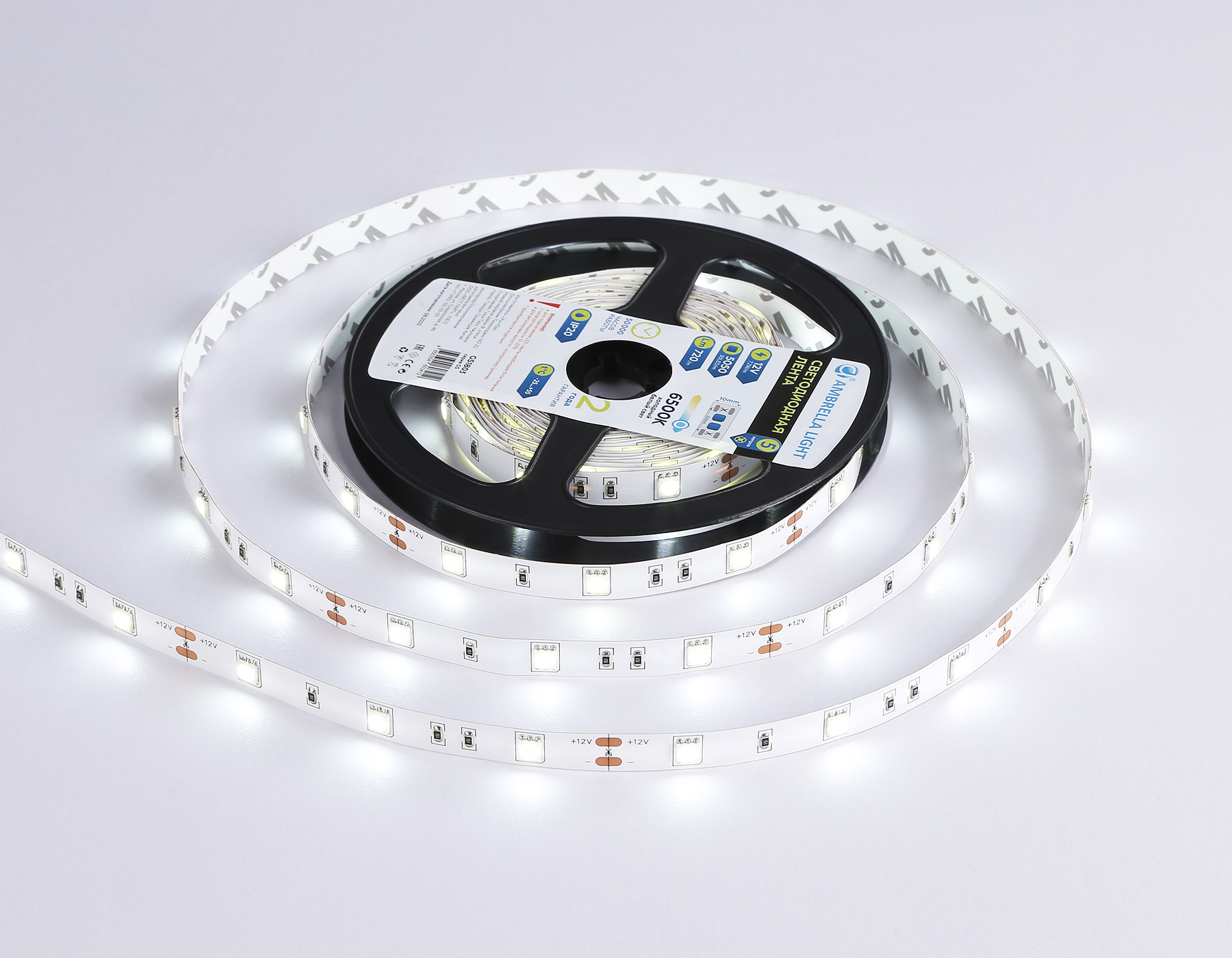 GS1803 5050 30Led/ 7.2W m/ 12V IP20 6500K/ 5000*10*1.87mm (2 конт.)