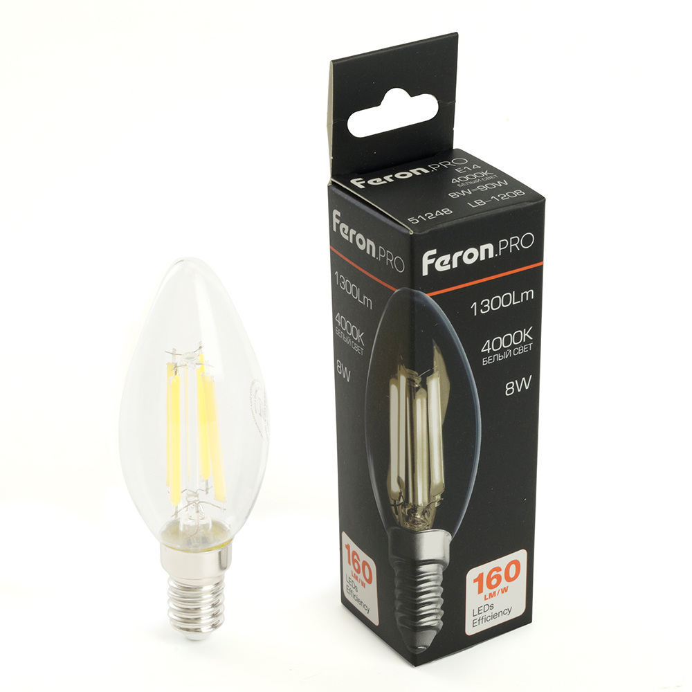 Лампа светодиодная Feron.PRO LB-1208 Свеча E14 1300LM 8W 175-265V 4000K Лампа светодиодная Feron.PRO LB-1208 Свеча E14 1300LM 8W 175-265V 4000K