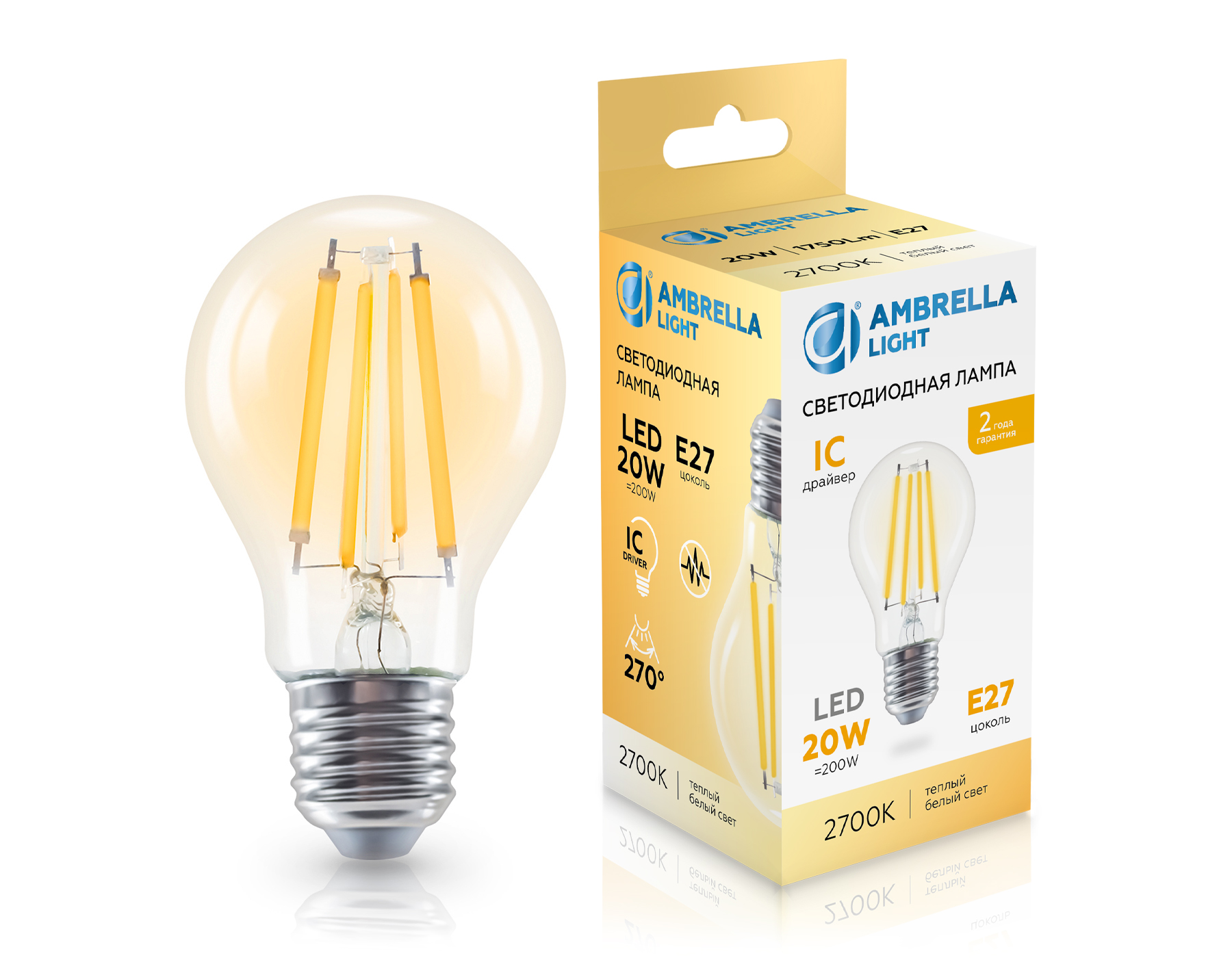 602013 Filament LED A60 20W IC E27 2700K 220-240V 602013 Filament LED A60 20W IC E27 2700K 220-240V