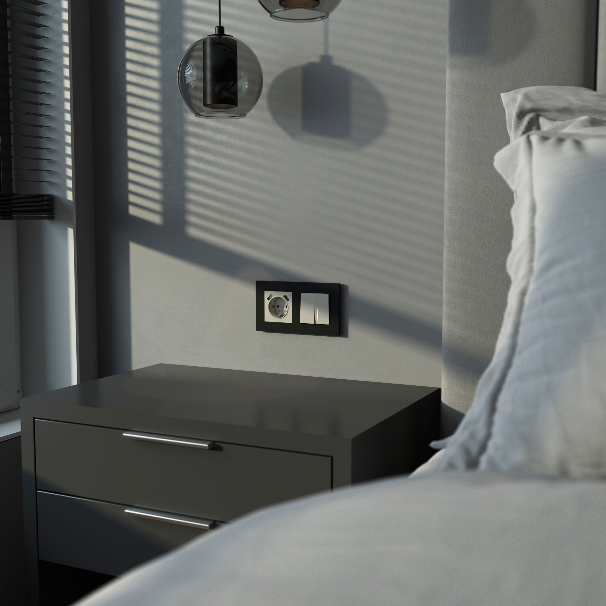 W1220104/ Выключатель двухклавишный с подсветкой (дымчатый) W1220104