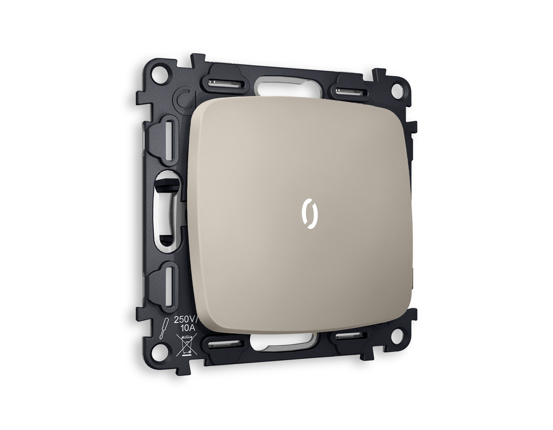 MO362015 Комплект механизма 1-кл выключателя с подсветкой 5600K OMEGA Серо-бежевый матовый QUANT (OP3620, VM101, G14W)