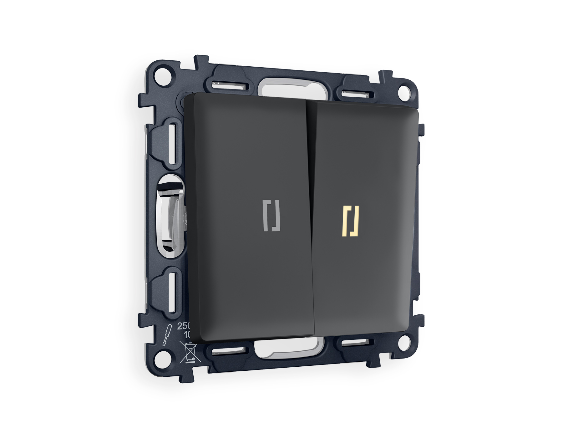 MA904010 Комплект механизма 2-кл выключателя с подсветкой 3200K ALFA Графит мягкое касание QUANT (AP9040, VM115, G11Y)