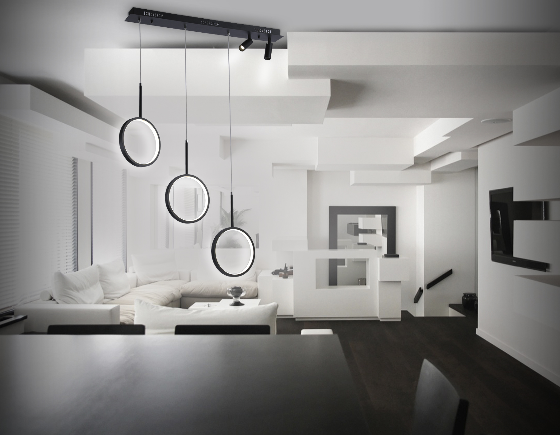 Подвесной LED светильник FL5278/3+2 BK черный 59W 3000K/4200K/6400K+4200K 800*20*1200 (ПДУ ИК)