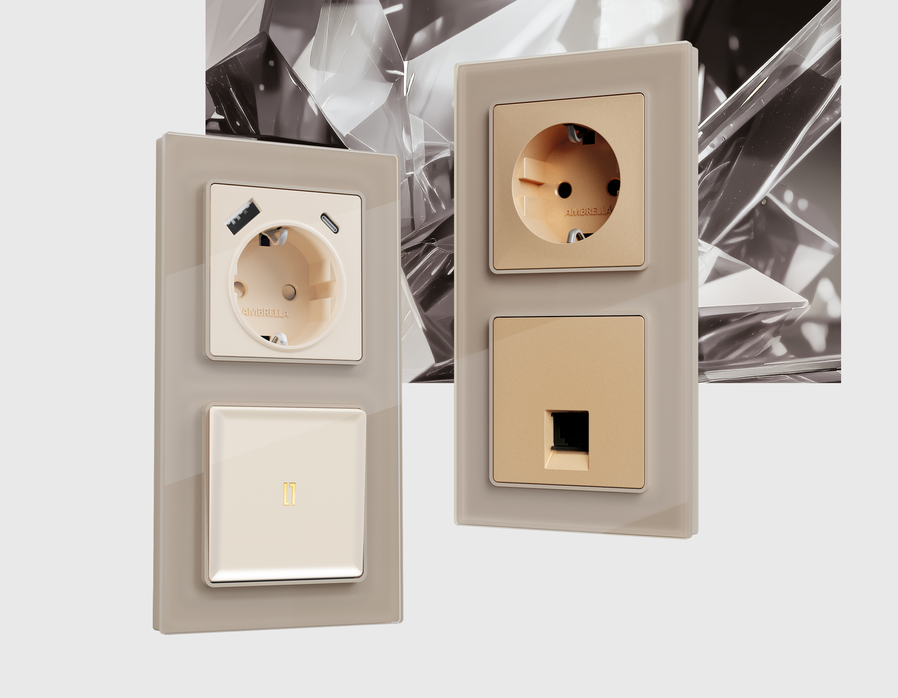 AF380601 Рамка ALFA Platos (Серо-бежевый Стекло закаленное натуральное) 1-ая