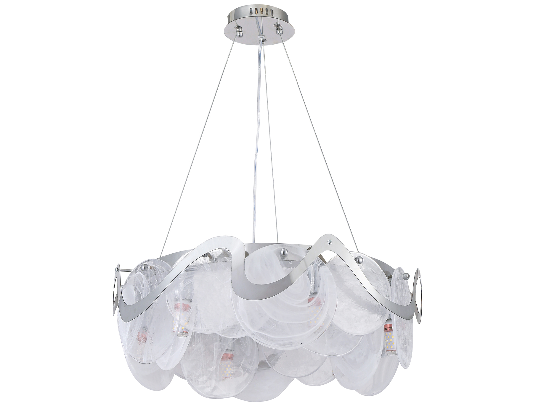 Подвесная люстра с хрусталем Ambrella TR5325/6 CH/CL/FR хром/прозрачный/белый матовый E14/6 max 40W D600*980