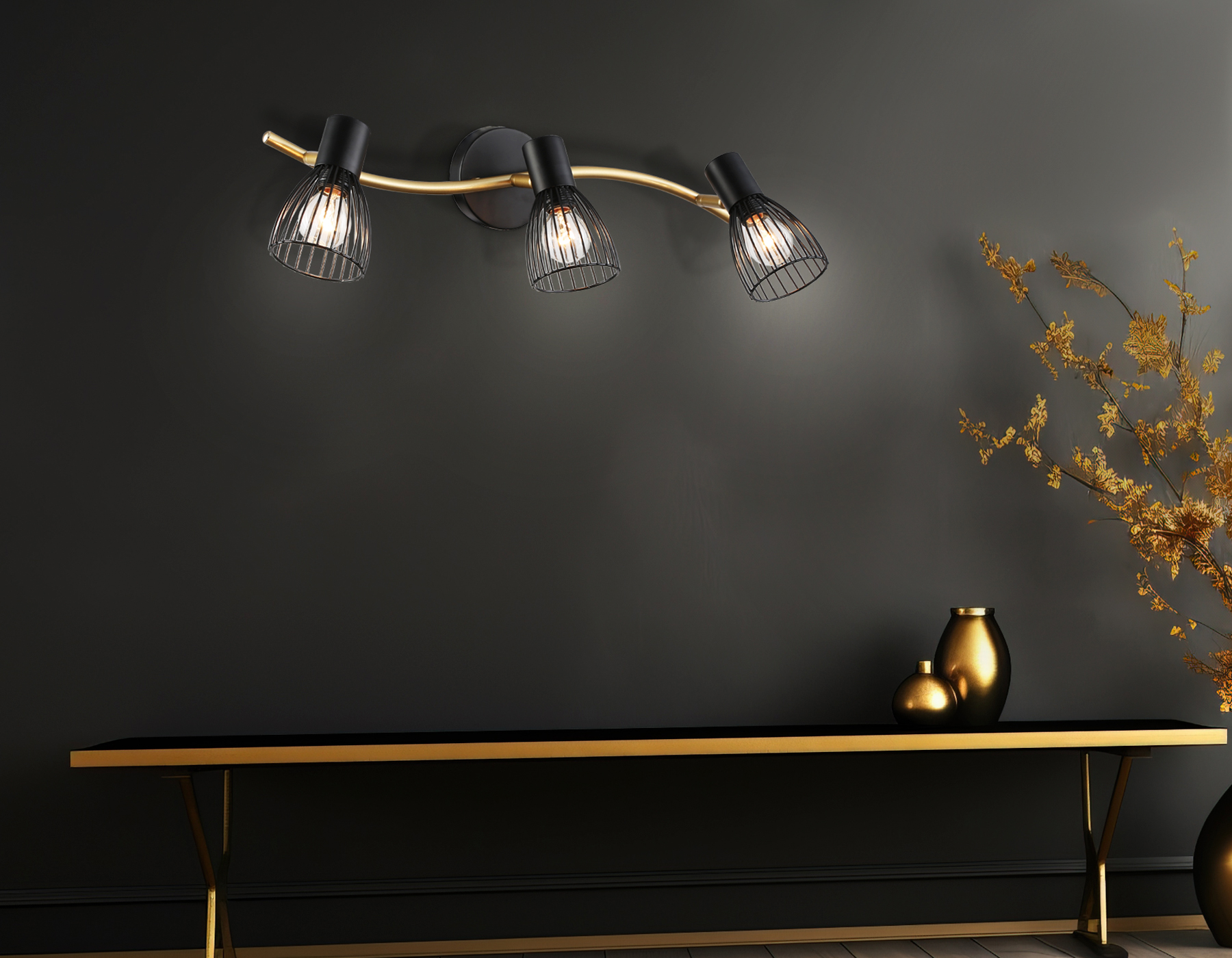 TR8661/3 BK/GD черный/золото E14/3 max 60W 550*100*170 TR8661/3 BK/GD черный/золото E14/3 max 60W 550*100*170