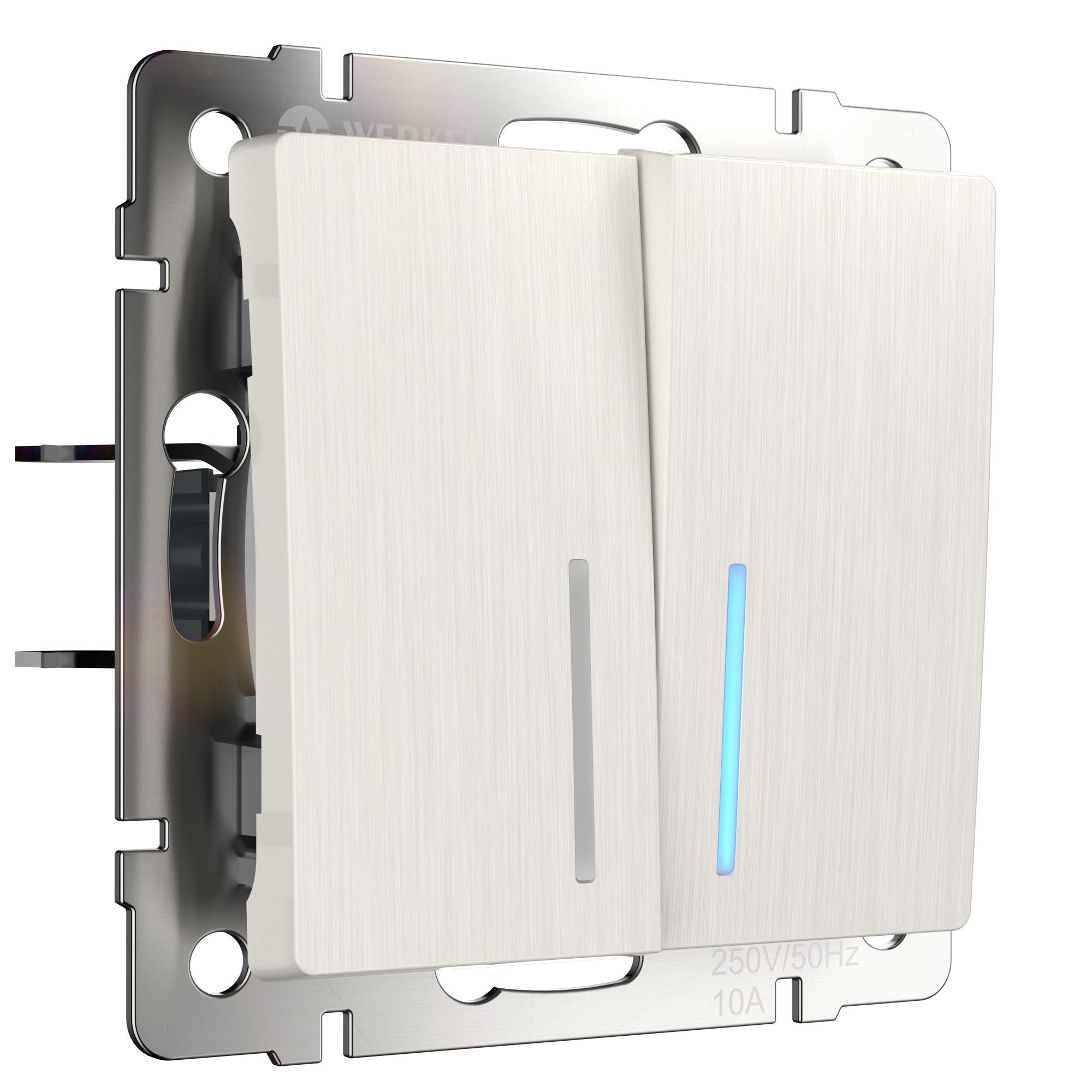 Выключатель  двухклавишный проходной с подсветкой WERKEL (перламутровый рифленый) WL13-SW-2G-2W-LED / W1122113 / a040898