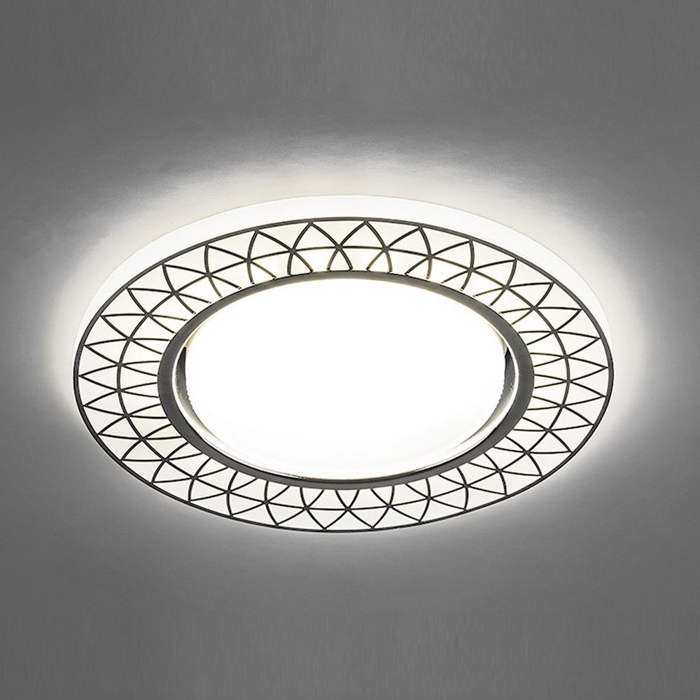 Светильник встраиваемый с белой LED подсветкой Feron CD9914 потолочный GX53 без лампы, матовый белый, хром
