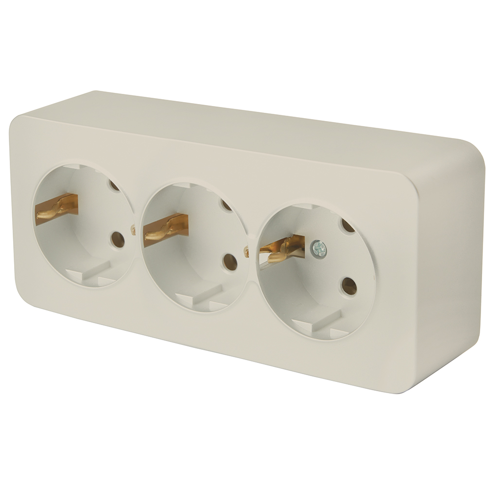 Розетка 3-местная с/з открытой установки, STEKKER, 250В, 16А, IP20, серия София, слоновая кость, MST16-13-04