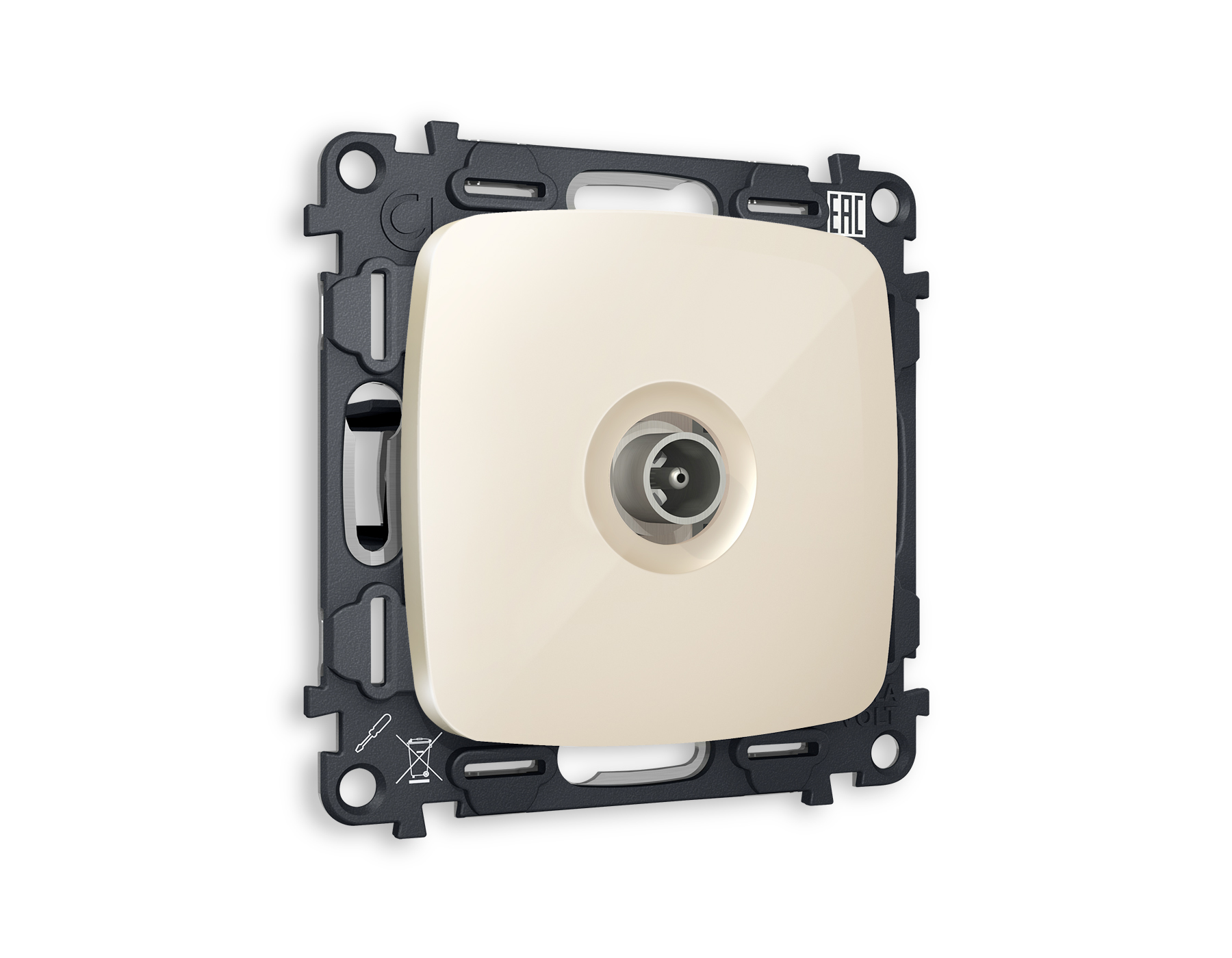 MO313030 Комплект механизма TV розетки проходной OMEGA Бежевый глянец 5-1000 MHz 4dB QUANT (OP3130, VM211)