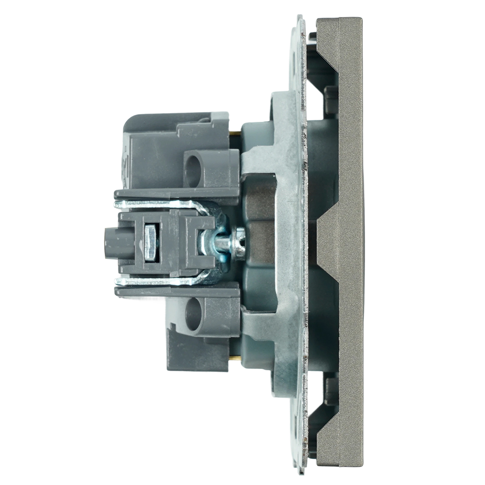 Розетка 1-местная с защитной шторкой с/з (механизм), STEKKER, 250В, 16А, серия Эмили, RST16-5110-09, антрацит, soft touch