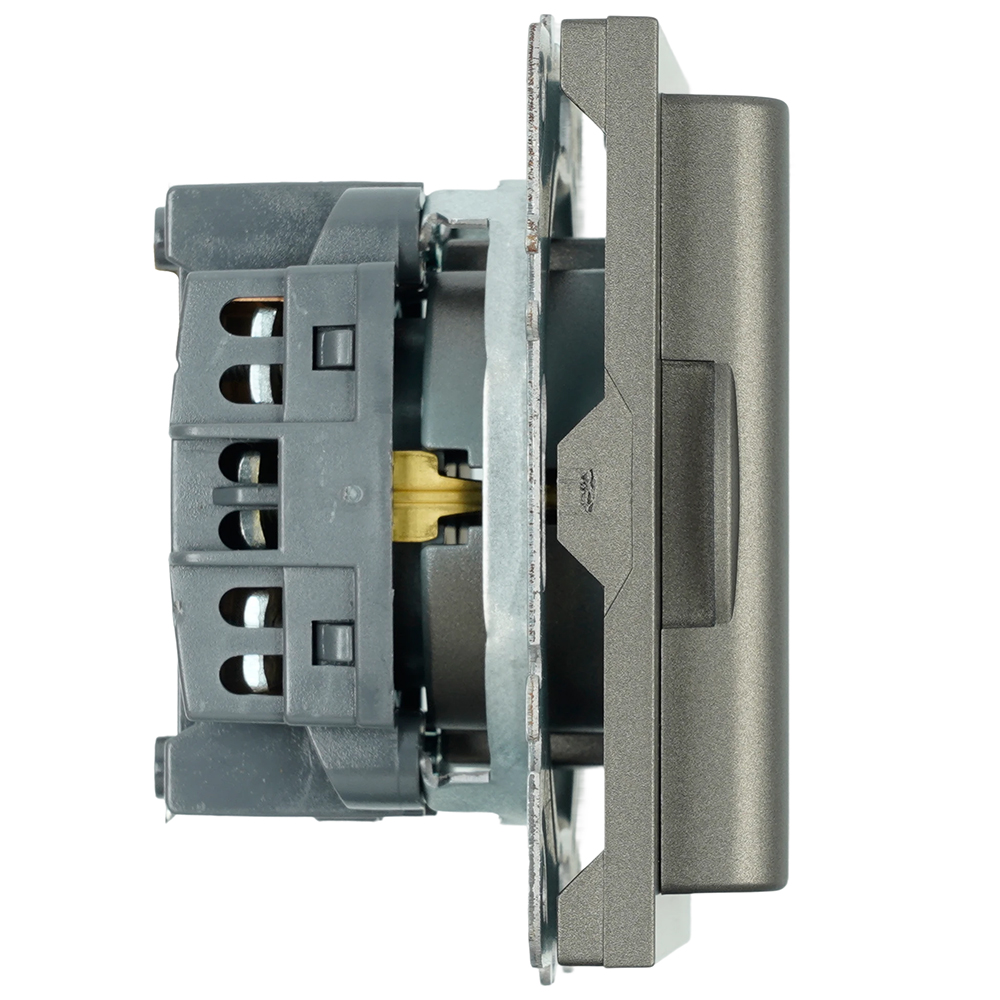 Розетка 1-местная с крышкой с защ. штор, STEKKER, с/з, 250В, 16А, серия Эмили, RST16-5112-09, антрацит, soft touch