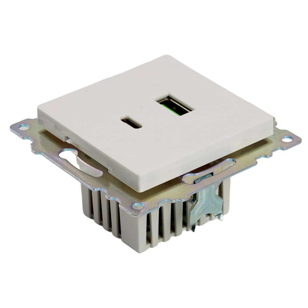 Розетка USB 2-местная + type C (механизм), STEKKER GLS10-7116-01, 250В, 3А, max 20W, серия Катрин, белый