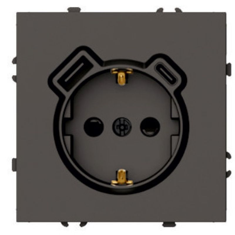 Розетка 1-местная з/ш с/з 16А + USB + Type C (механизм), STEKKER, 250В, 20W, серия Эмили, RST16-5119-09, антрацит, soft touch