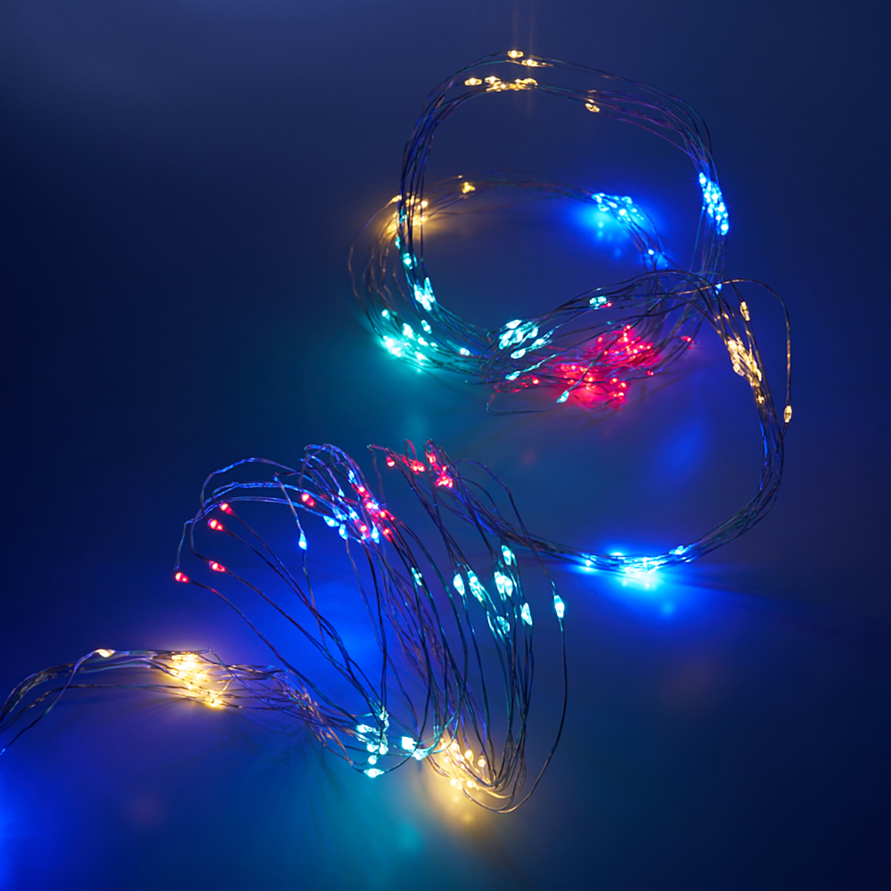 Светодиодная гирлянда Feron CL53  2м + 1м мультиколор,статичная, с питанием от батареек, прозрачный шнур