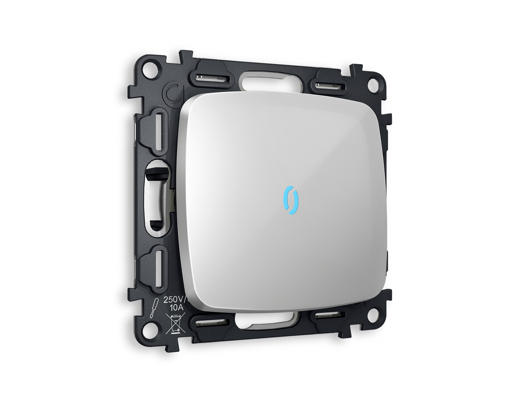 MO402020 Комплект механизма 1-кл выключателя с подсветкой 10000K OMEGA Серебро глянец QUANT (OP4020, VM101, G17B)