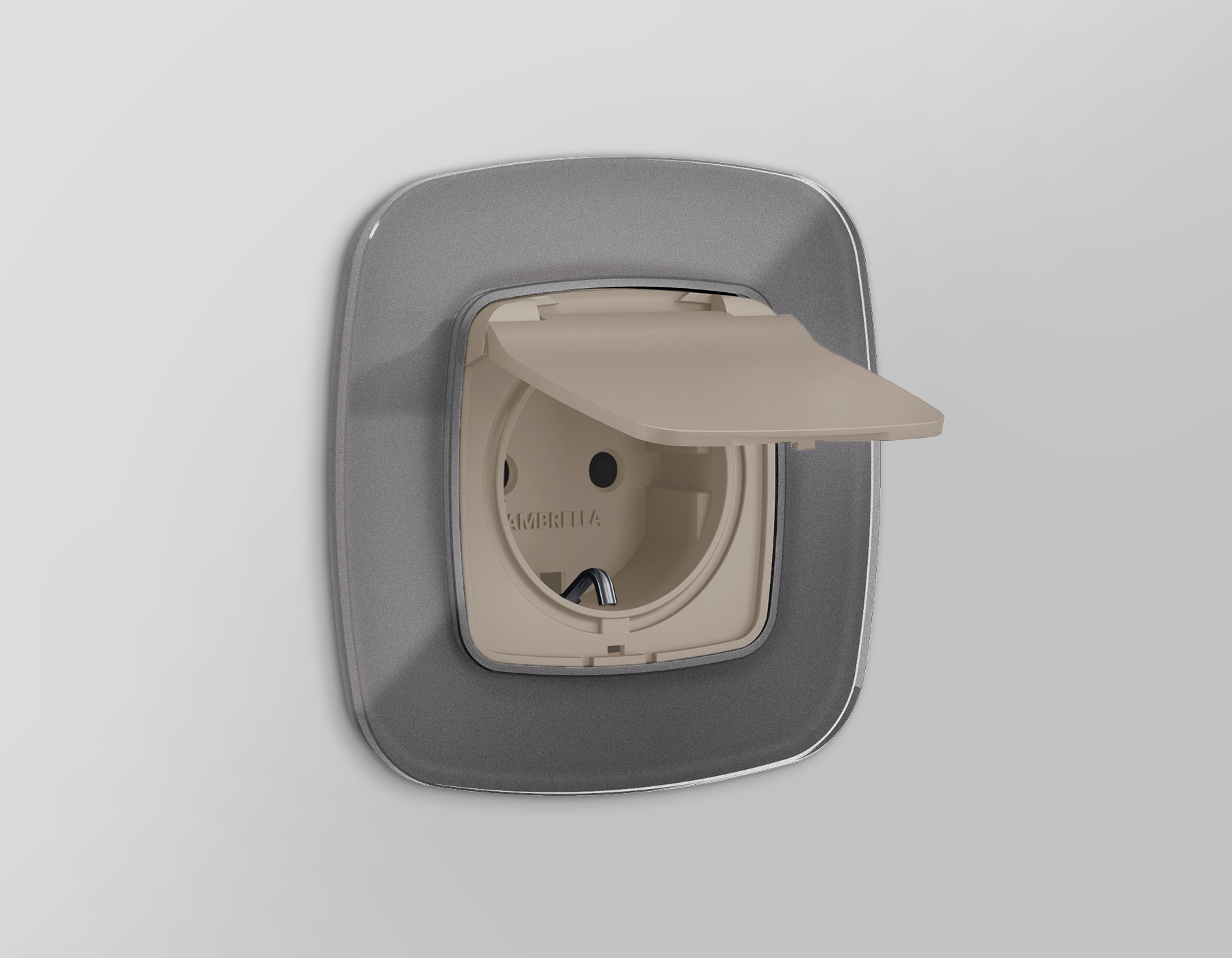 OP3680 Лицевая панель OMEGA (Серо-бежевый матовый) для электрической розетки с/з со шторками и крышкой IP44 QUANT