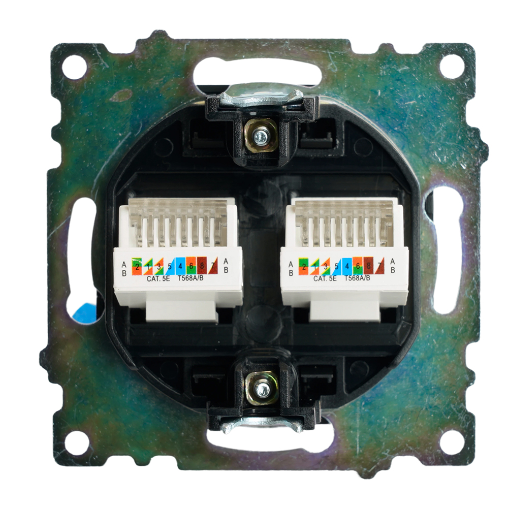 Розетка компьютерная 2-местная RJ-45 (механизм) ,STEKKER ,GLS00-7109-05, серия Катрин, черный