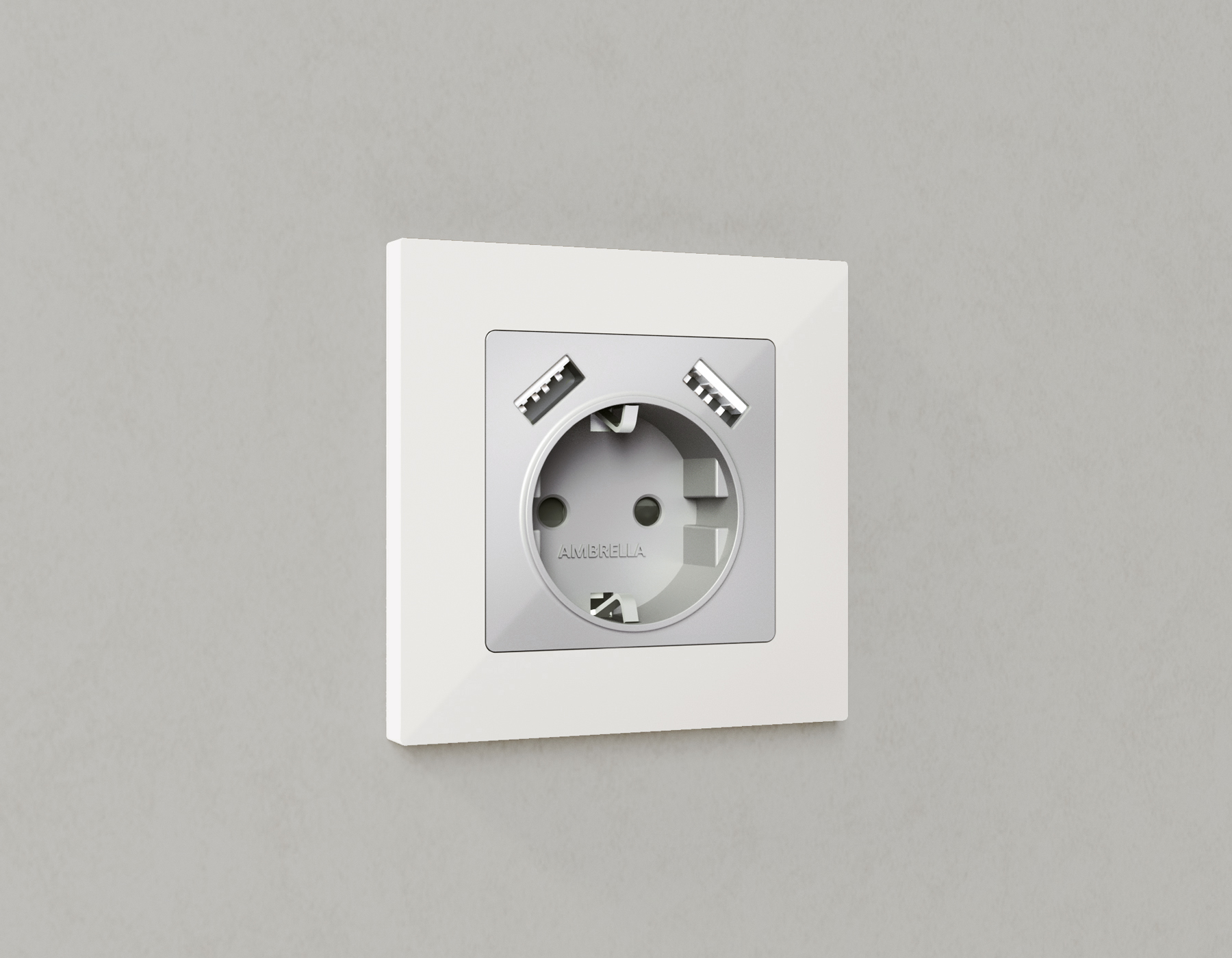 AP4090 Лицевая панель ALFA (Серебро глянец) для электрической розетки с/з со шторками 2USB A+A QUANT