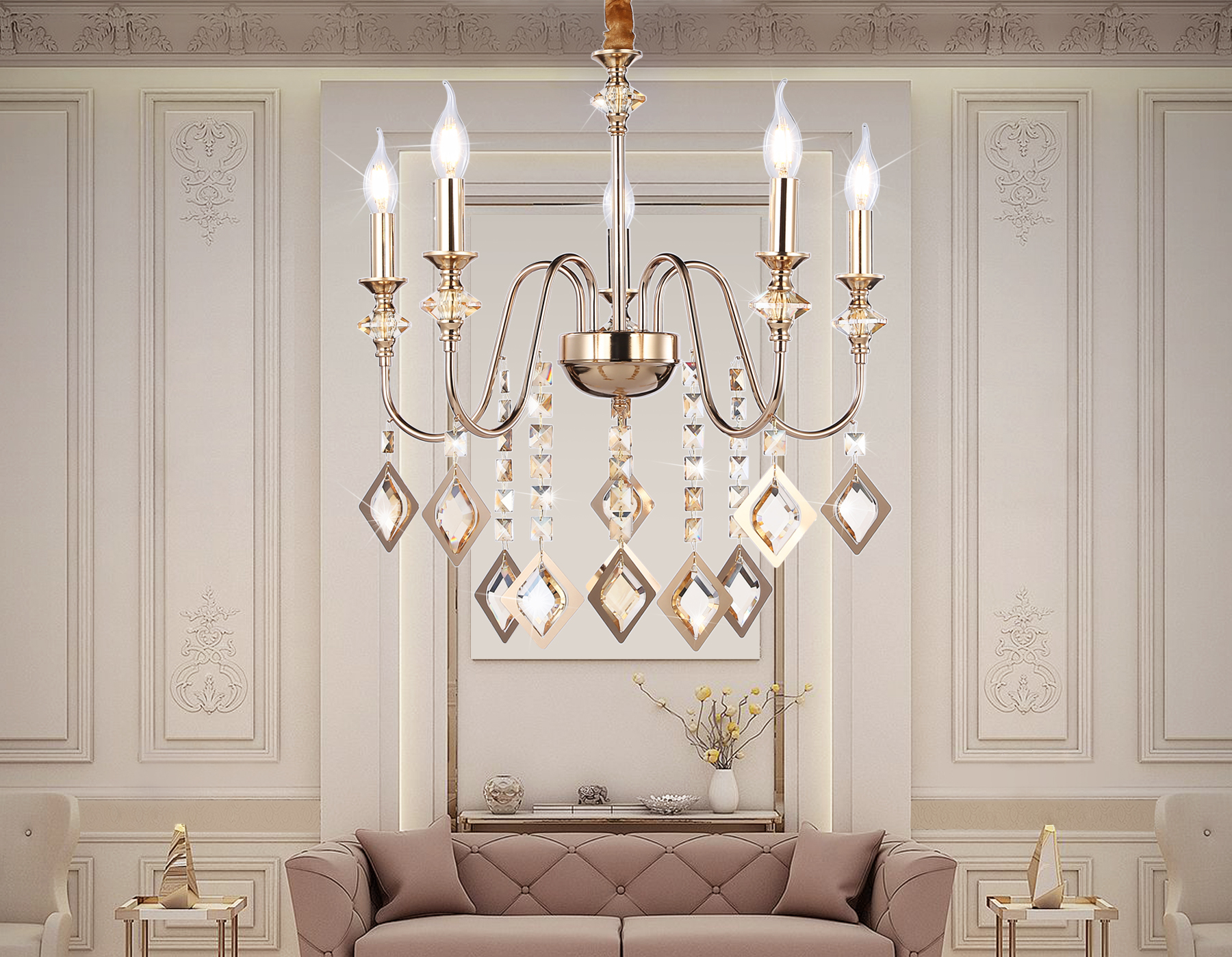 Подвесная люстра TR4955/5 FGD/TI золото/янтарь E14*5 max 40W D560*595 Подвесная люстра TR4955/5 FGD/TI золото/янтарь E14*5 max 40W D560*595