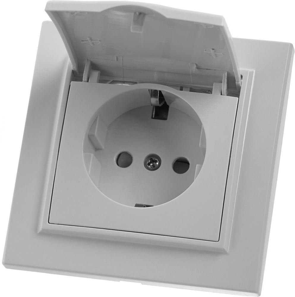 Розетка 1-местная STEKKER PST16-9012-01  с/з с крышкой, 220В, 16А с защитной шторкой, серия Эрна, белая 39052