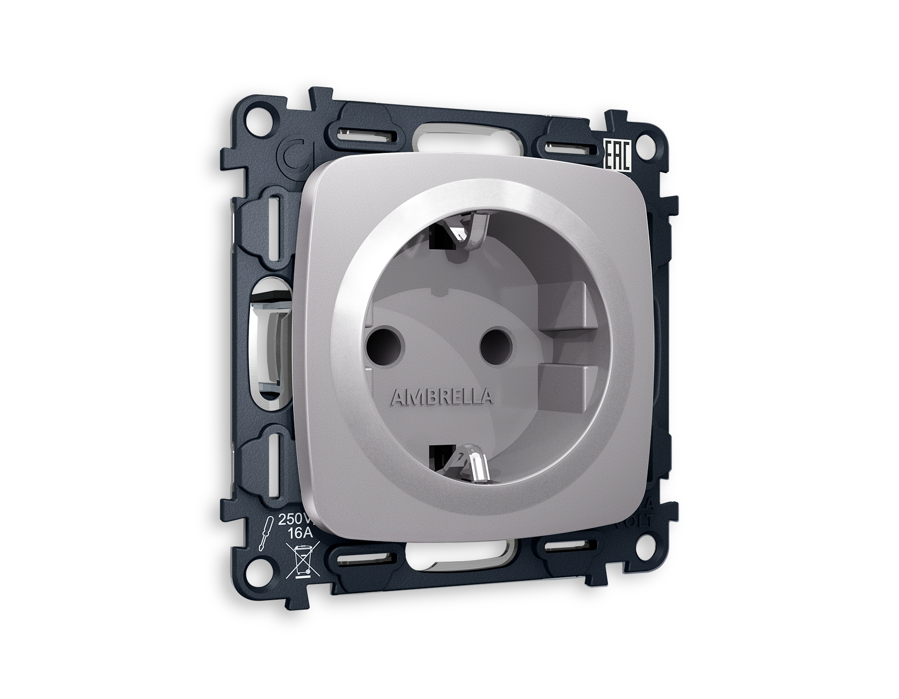 MO507010 Комплект механизма электрической розетки OMEGA Сталь матовый с/з c шторками QUANT (OP5070, VM141)