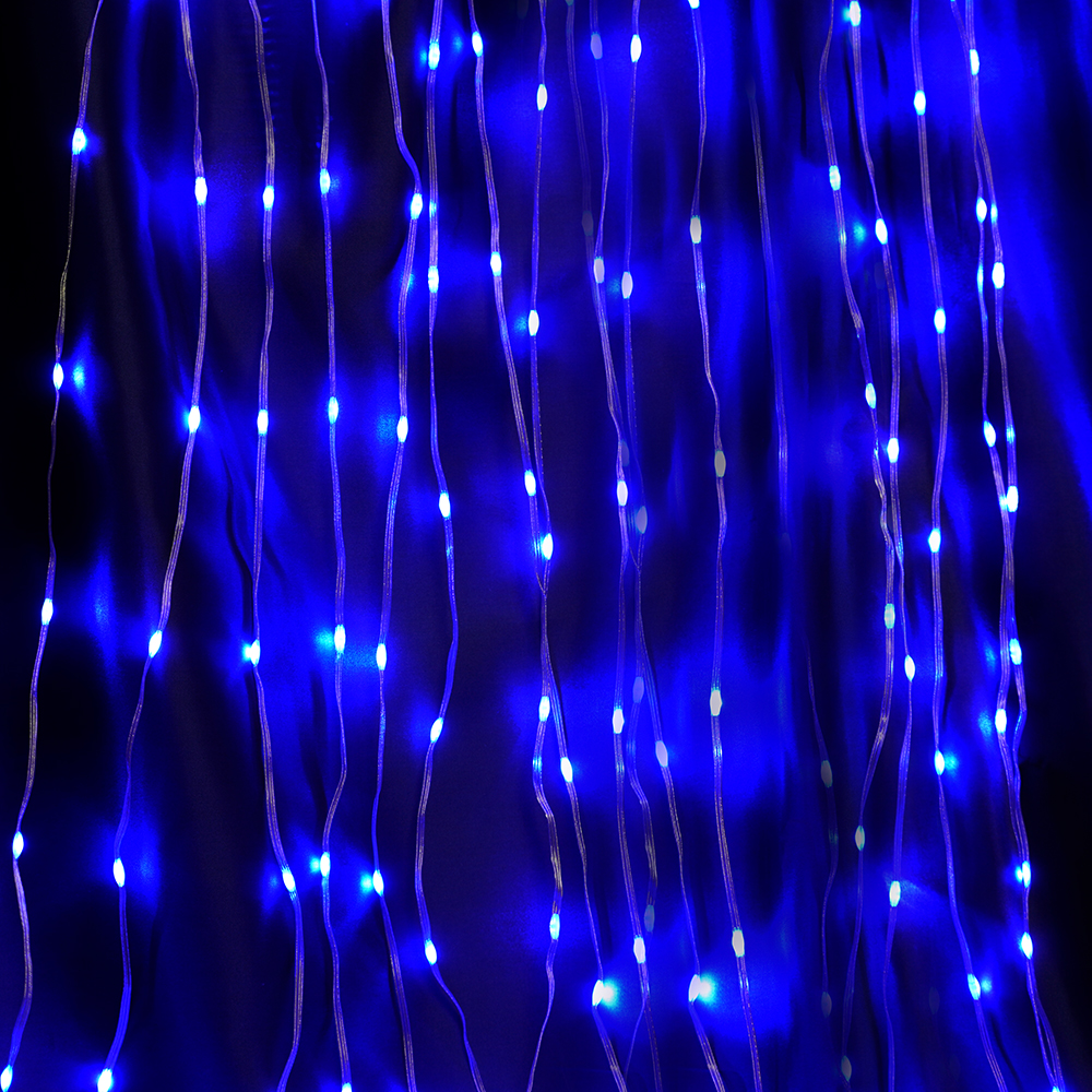Светодиодная гирлянда Feron CL28 занавес Водопад  3*3м  + 3м 230V синий, статичная, c питанием от сети, прозрачный шнур Светодиодная гирлянда Feron CL28 занавес Водопад  3*3м  + 3м 230V синий, статичная, c питанием от сети, прозрачный шнур
