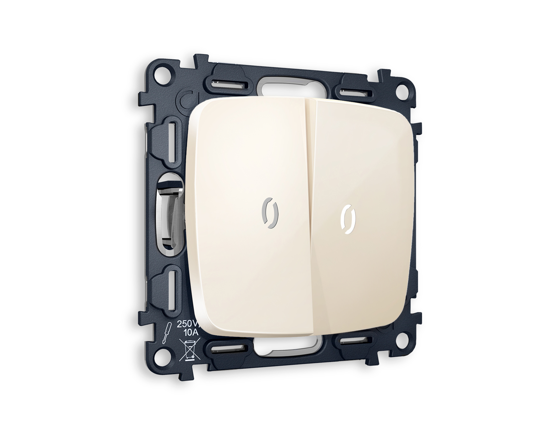 MO304035 Комплект механизма 2-кл проходного выключателя с подсветкой 5600K OMEGA Бежевый глянец QUANT (OP3040, VM120, G25W)