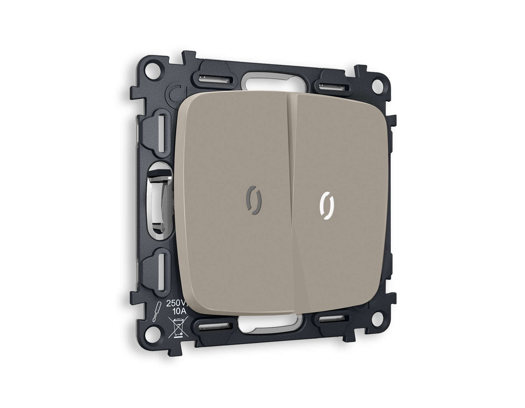 MO364015 Комплект механизма 2-кл выключателя с подсветкой 5600K OMEGA Серо-бежевый матовый QUANT (OP3640, VM115, G14W)