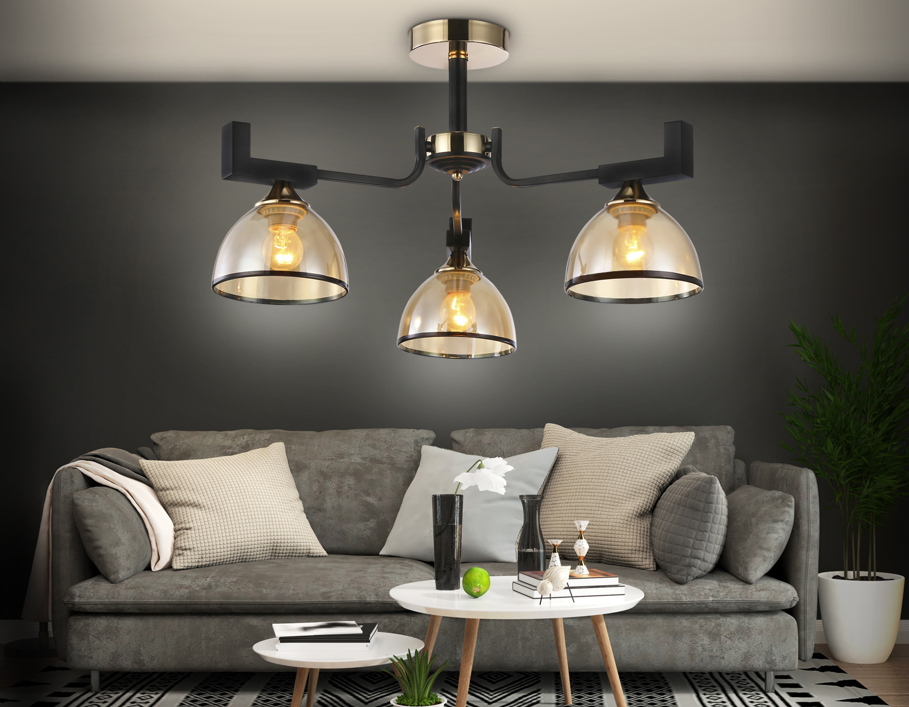 Подвесная люстра TR9098/3 BK/GD/TI черный/золото/янтарь E27*3 max 40W D600*316