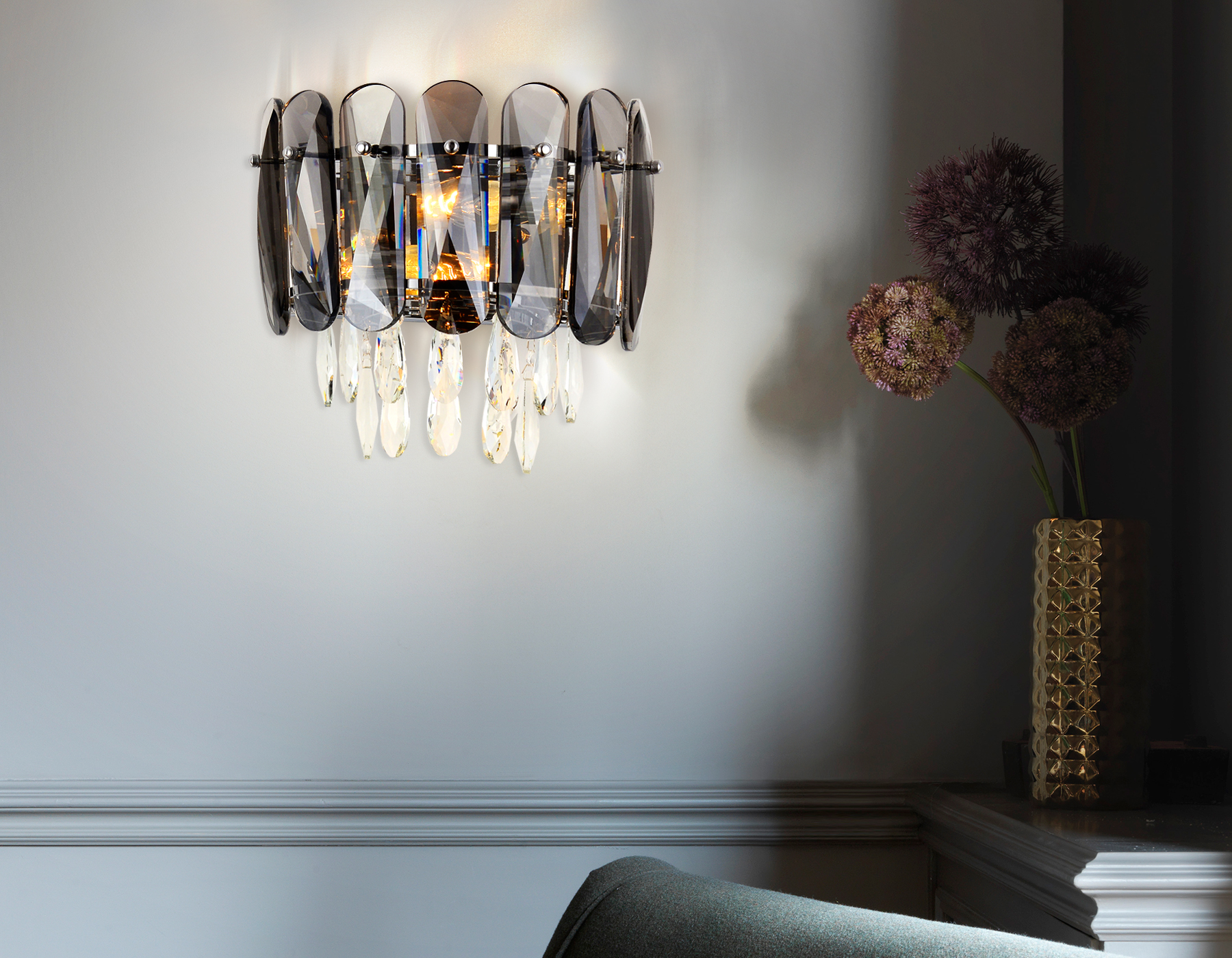 Настенный светильник Ambrella TR5077/2 CH/SM/CL хром/дымчатый/прозрачный E14/2 max 40W 280*280*170