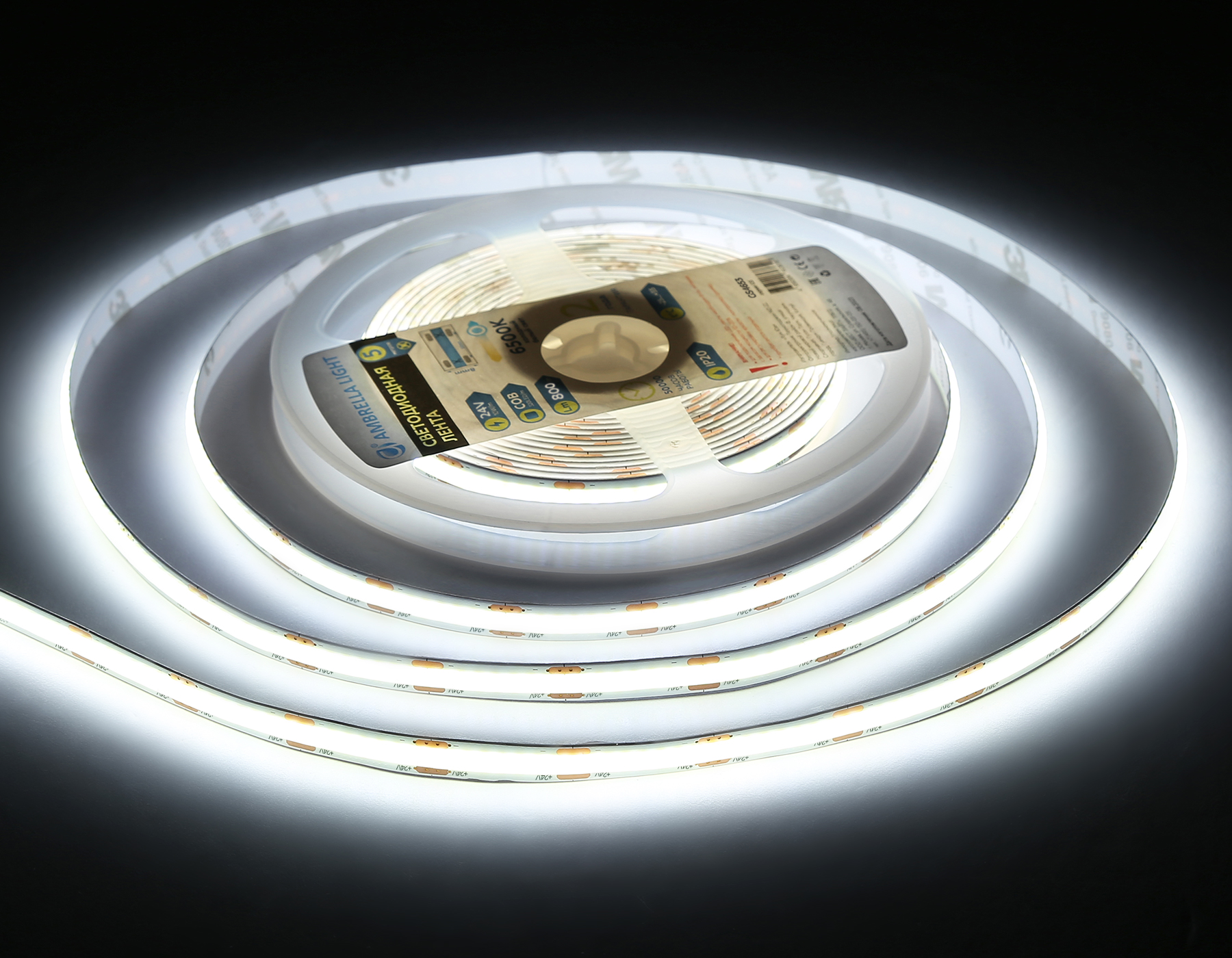 GS4653 COB 320Led/ 10W m/ 24V IP20 6500K/ 5000*8*1.54mm (2 конт.)