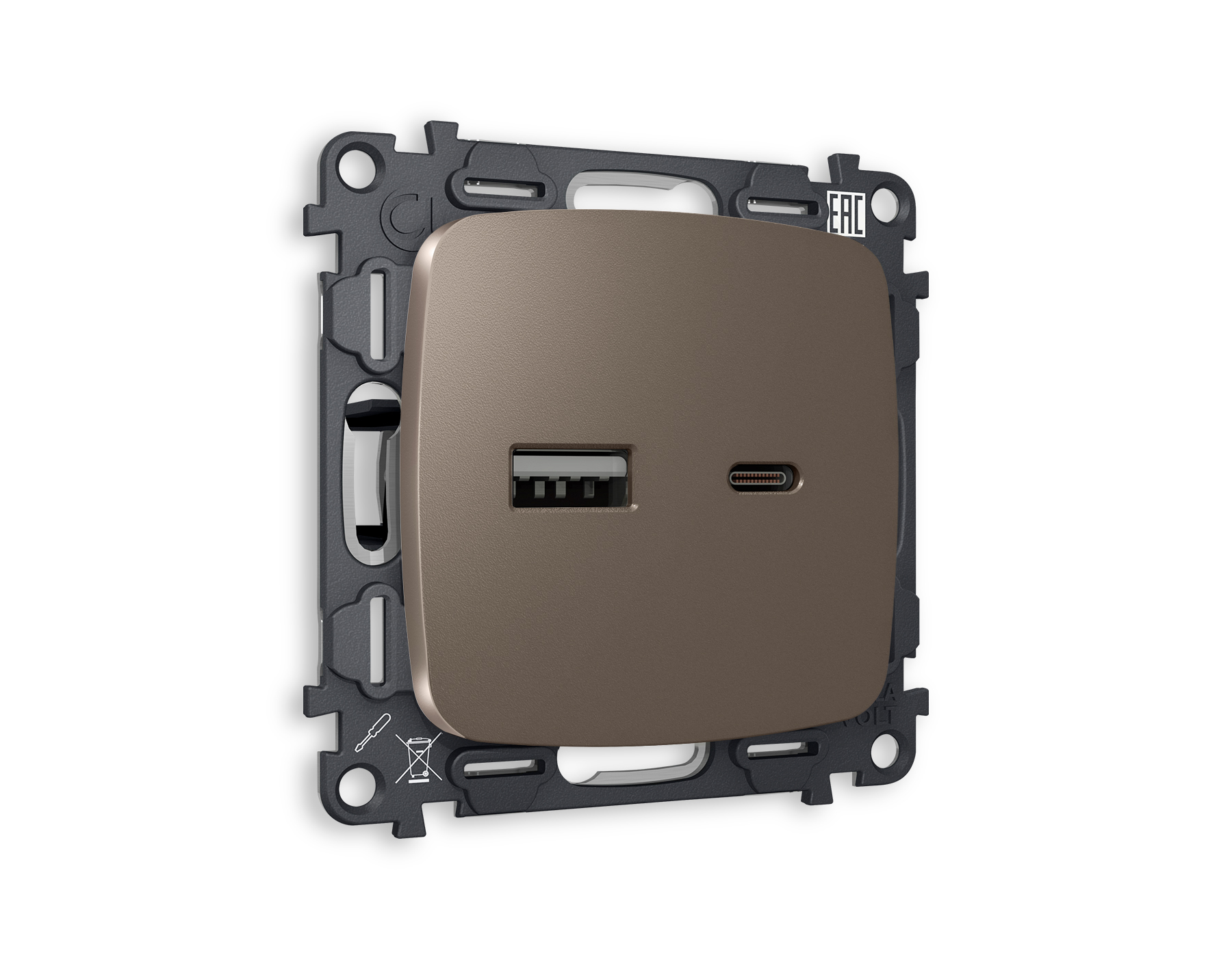 MO641010 Комплект механизма розетки OMEGA Темная бронза матовый 2USB A+C 20W (быстрая зарядка) QUANT (OP6410, VM177)