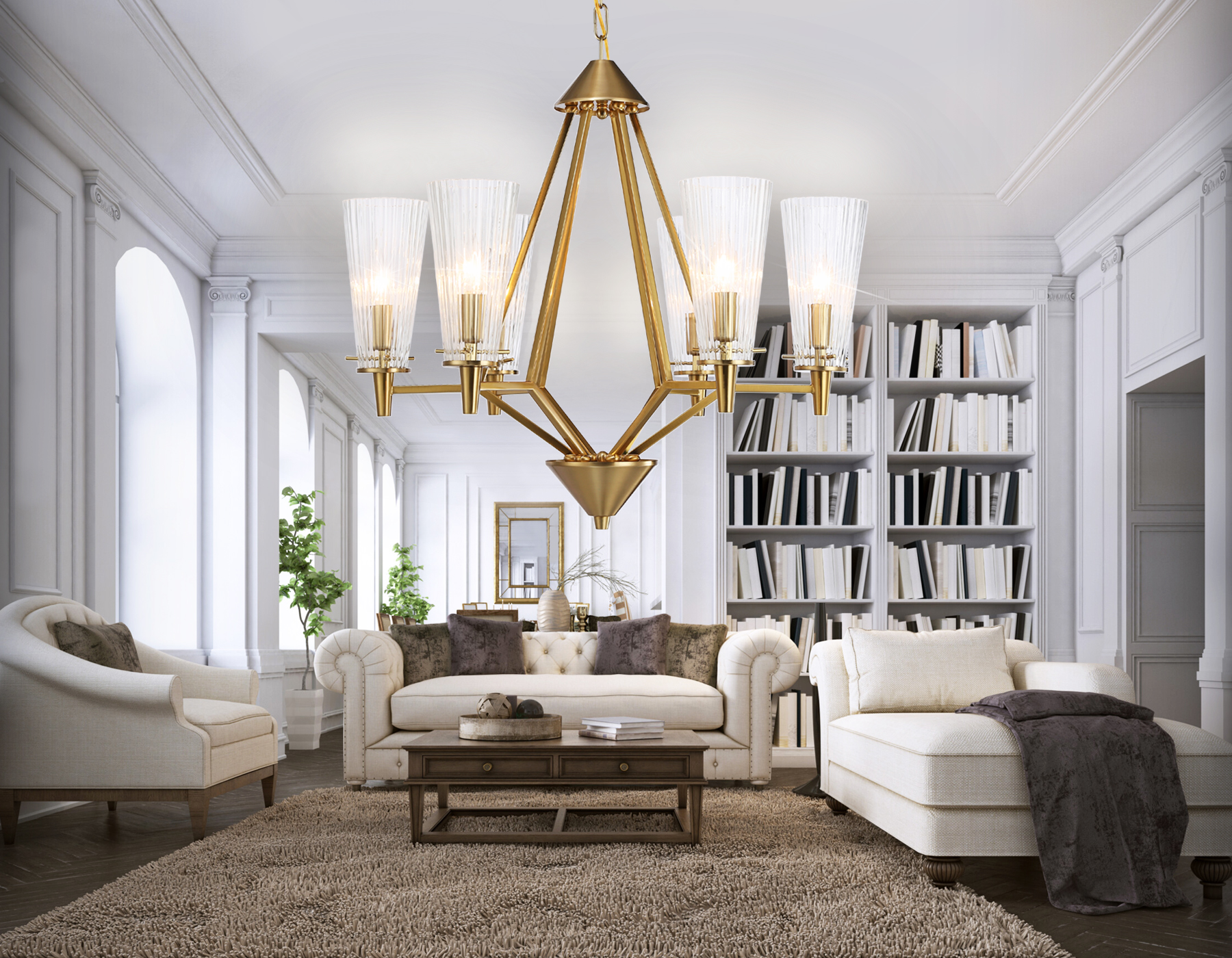 Подвесная люстра TR3231/6 BS/FR латунь/белый матовый E14*6 max 40W D610*585