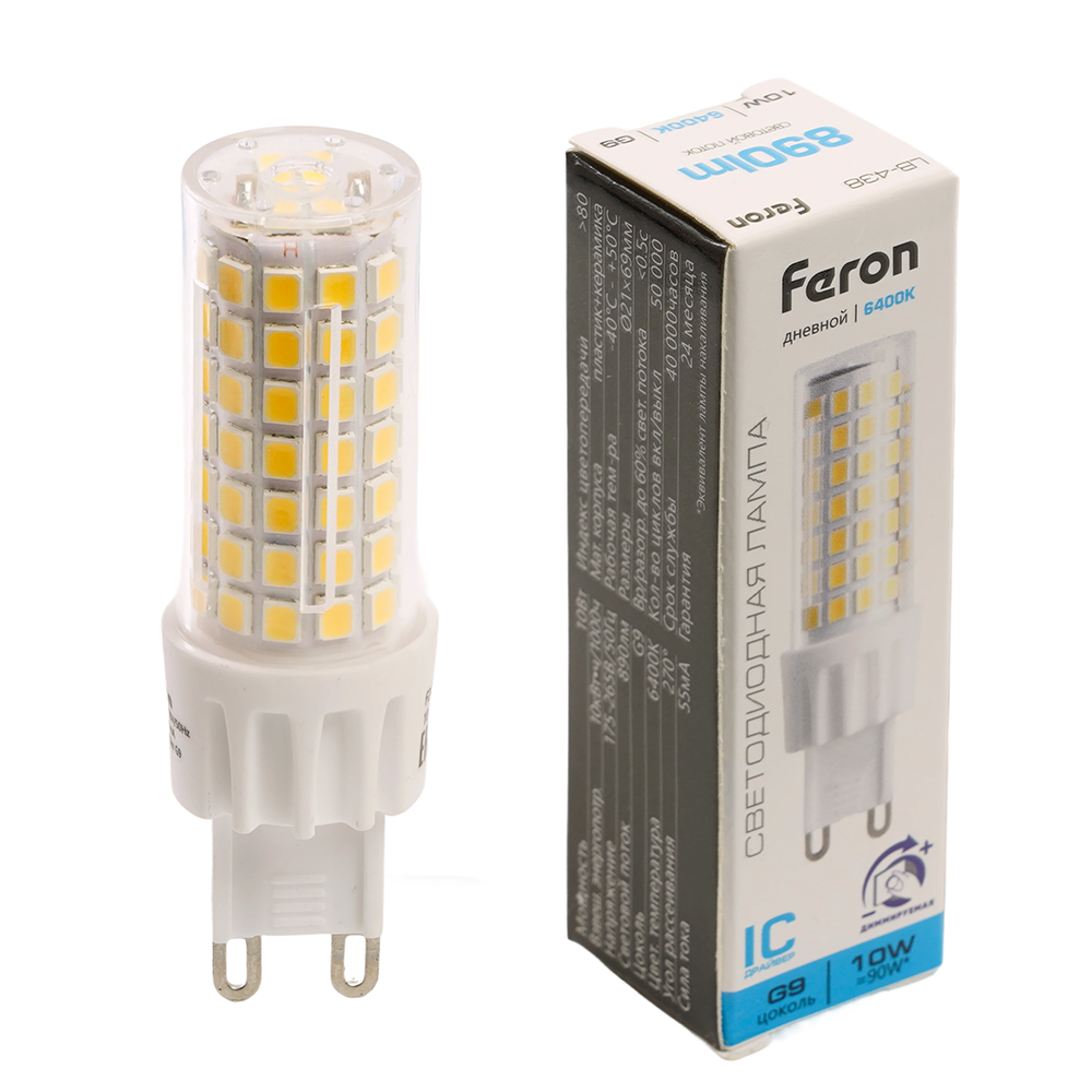 Лампа светодиодная диммируемая Feron LB-438 G9 10W 175-265V 6400K