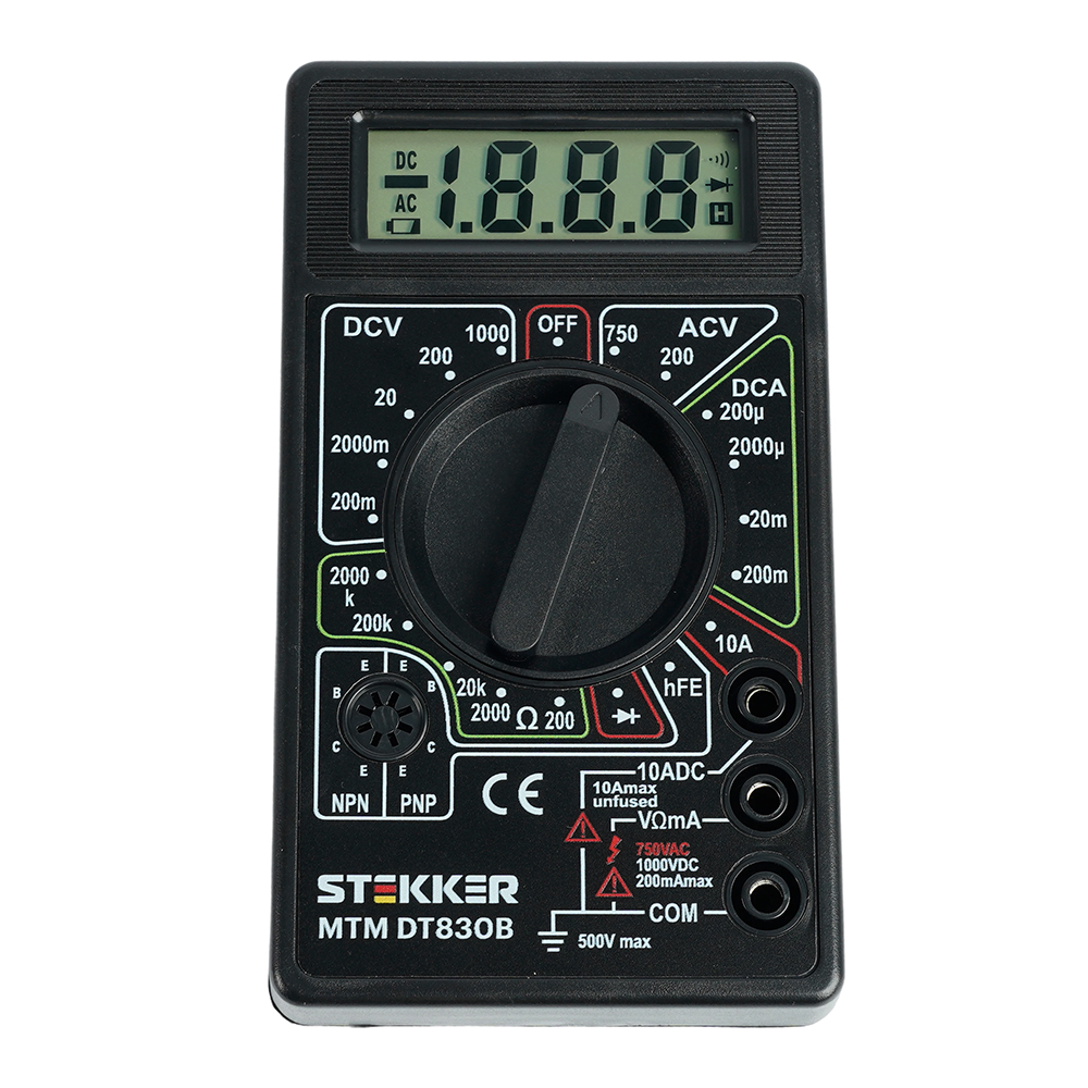 MTM DT830B Мультиметр цифровой, портативный,1999 отсчетов, батарея крона, ручная регулировка, черный, TM STEKKER
