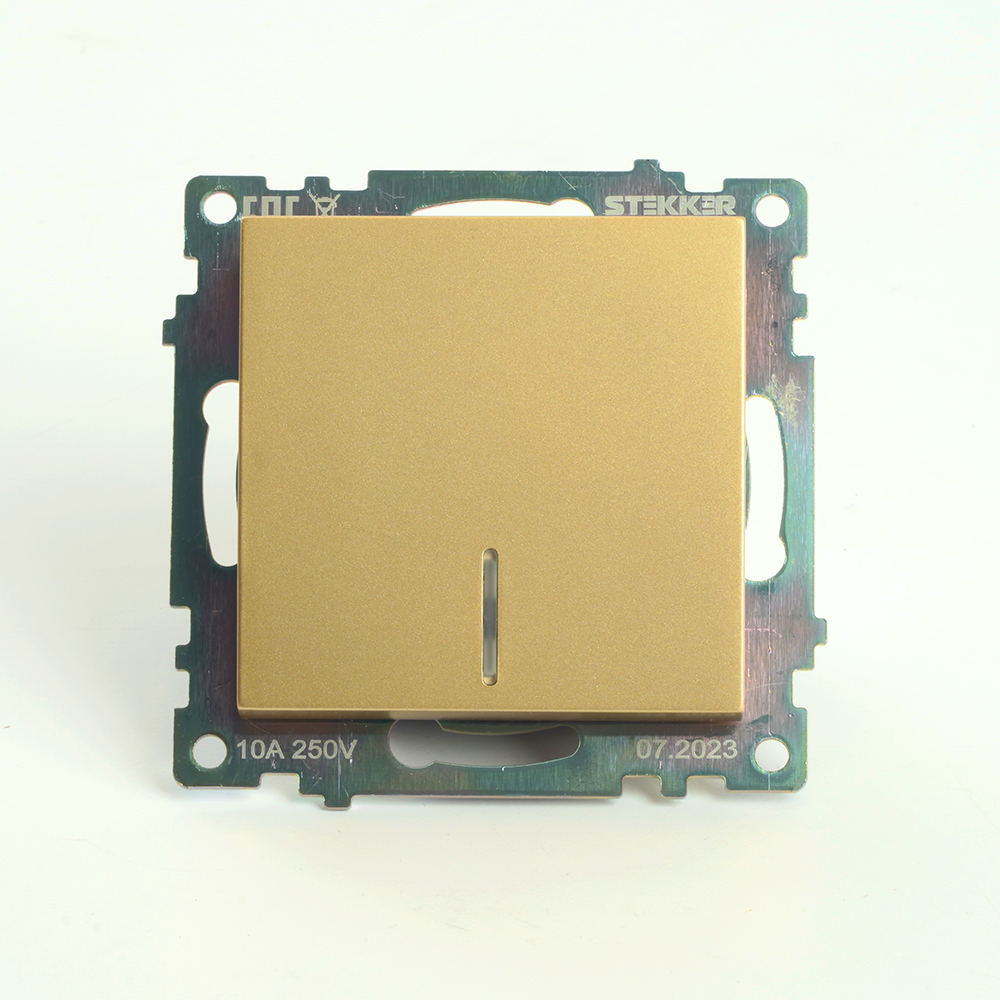 Выключатель 1-клавишный c индикатором (механизм), STEKKER, GLS10-7101-08, 250В, 10А, серия Катрин, золото