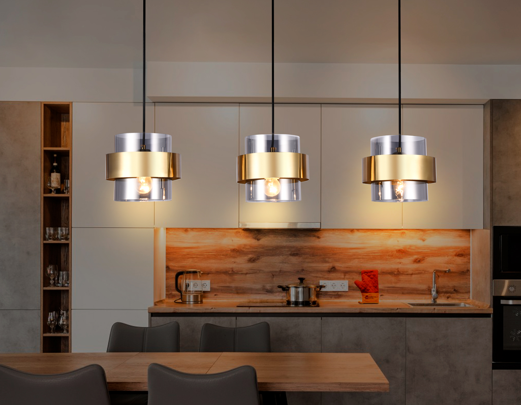 Подвесной светильник со сменной лампой Ambrella TR3652/3 GD/SM золото/дымчатый E27/3 max 40W 820*180*700