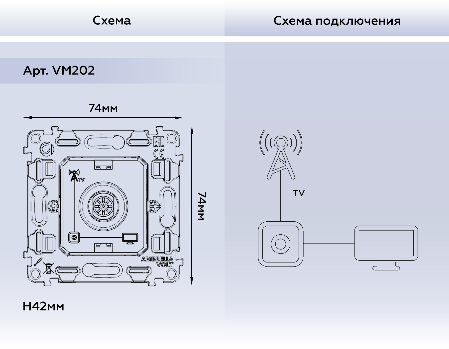VM202 Механизм TV розетки оконечной 50-870 MHz 1dB QUANT