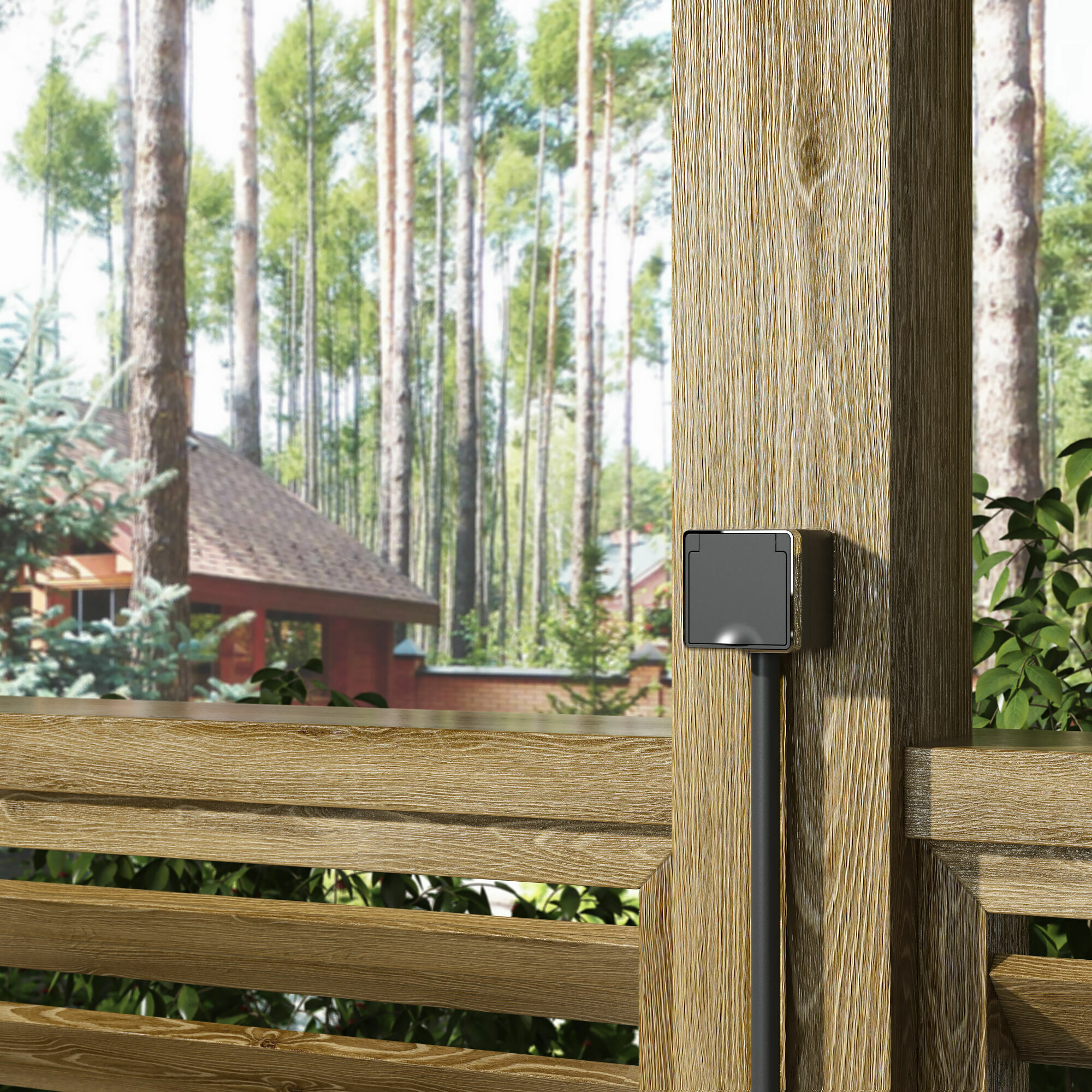 Розетка влагозащ. с зазем. с защит. крышкой и шторками Werkel Gallant (черный/хром) (WL15-02-04) / W5071235 / a041699