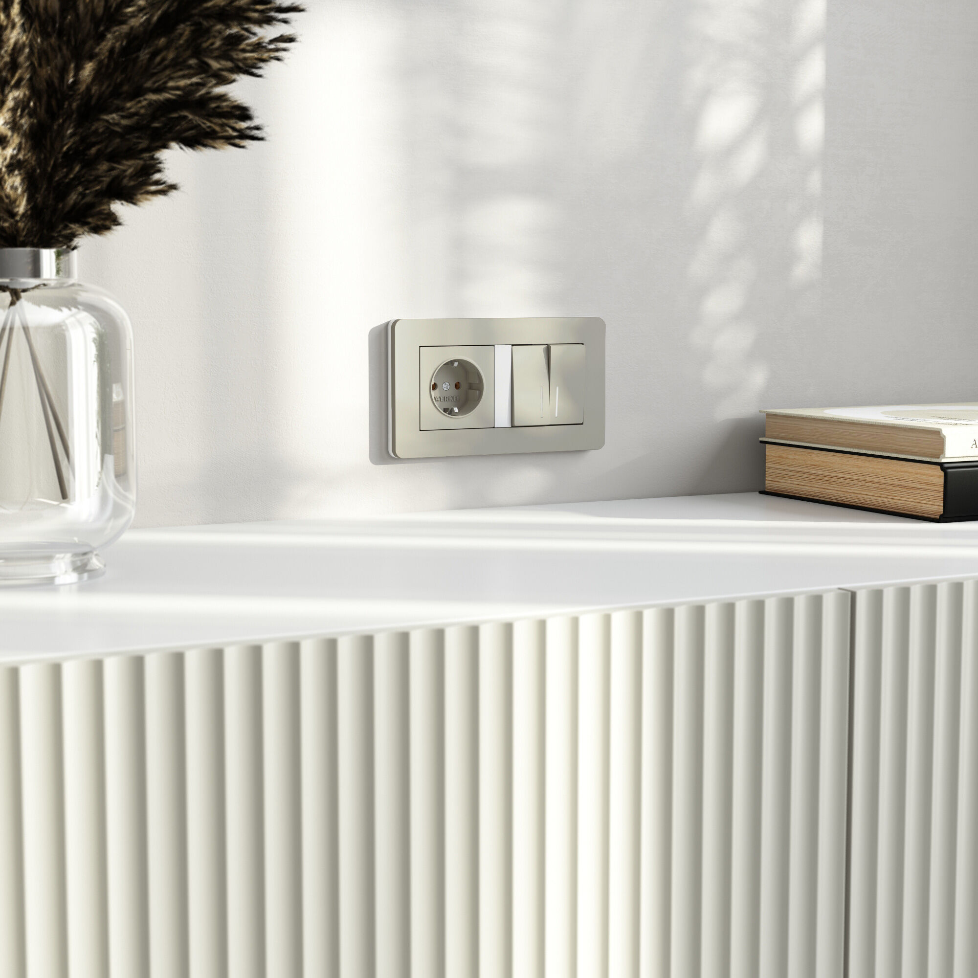 W1222104/ Выключатель двухклавишный проходной с подсветкой (дымчатый) W1222104