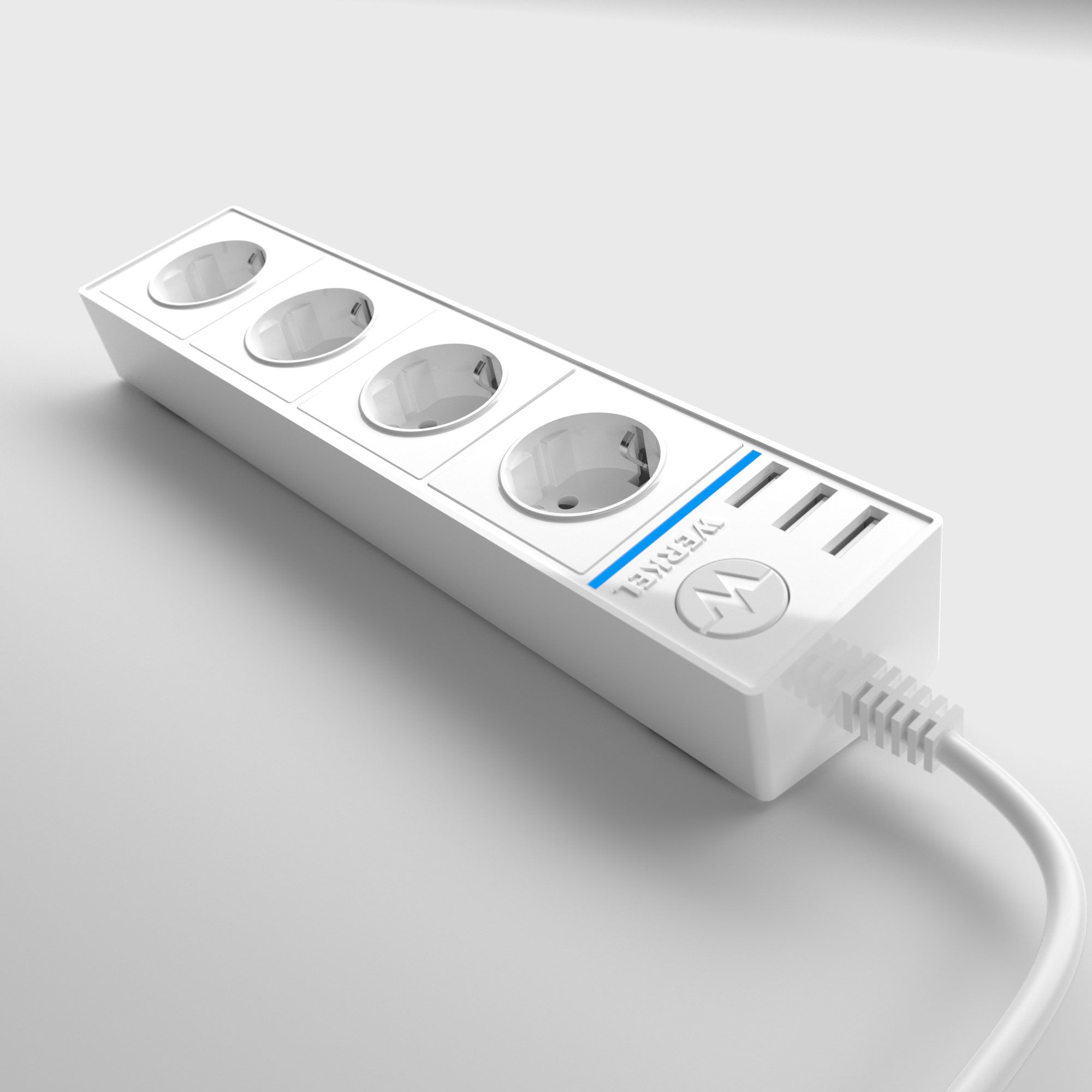 Розеточный блок 4-х местный + 3 USB Werkel белый WL20-04-03