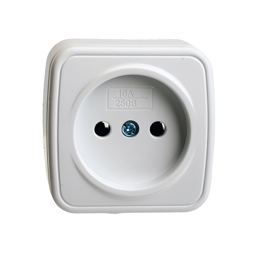 Розетка накладная 1-местная б/з STEKKER, PST10-501-20, пластик АВS, 250В, 16А, IP20, серия Basic, белый