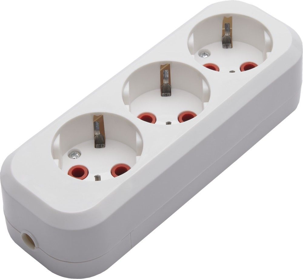 Розетка переносная разборная STEKKER PST16-310-20, на 3 гнезда с заземлением, 250В, 16A, IP20, белая 39011