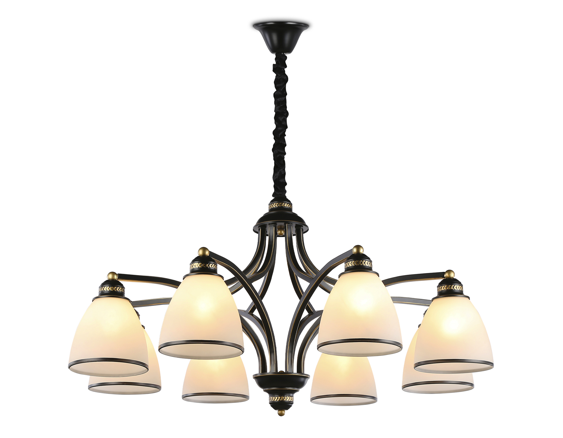 Подвесная люстра TR3081/8 BK/GD/FR черный/золото/белый матовый E27*8 max 40W D890*440