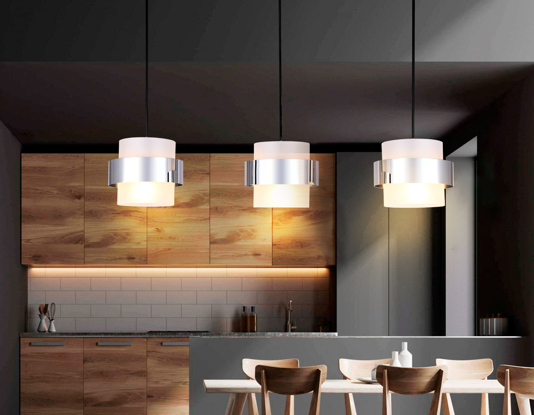 Подвесной светильник со сменной лампой Ambrella TR3651/3 CH/FR хром/матовый E27/3 max 40W 820*180*700