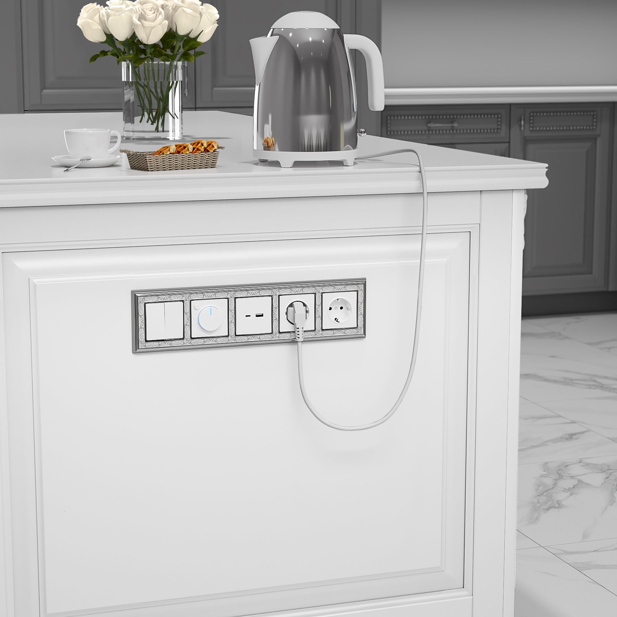 Рамка WERKEL Palacio Gracia на 5 постов (хром/белый) WL77-Frame-05 / W0051431 / a041172