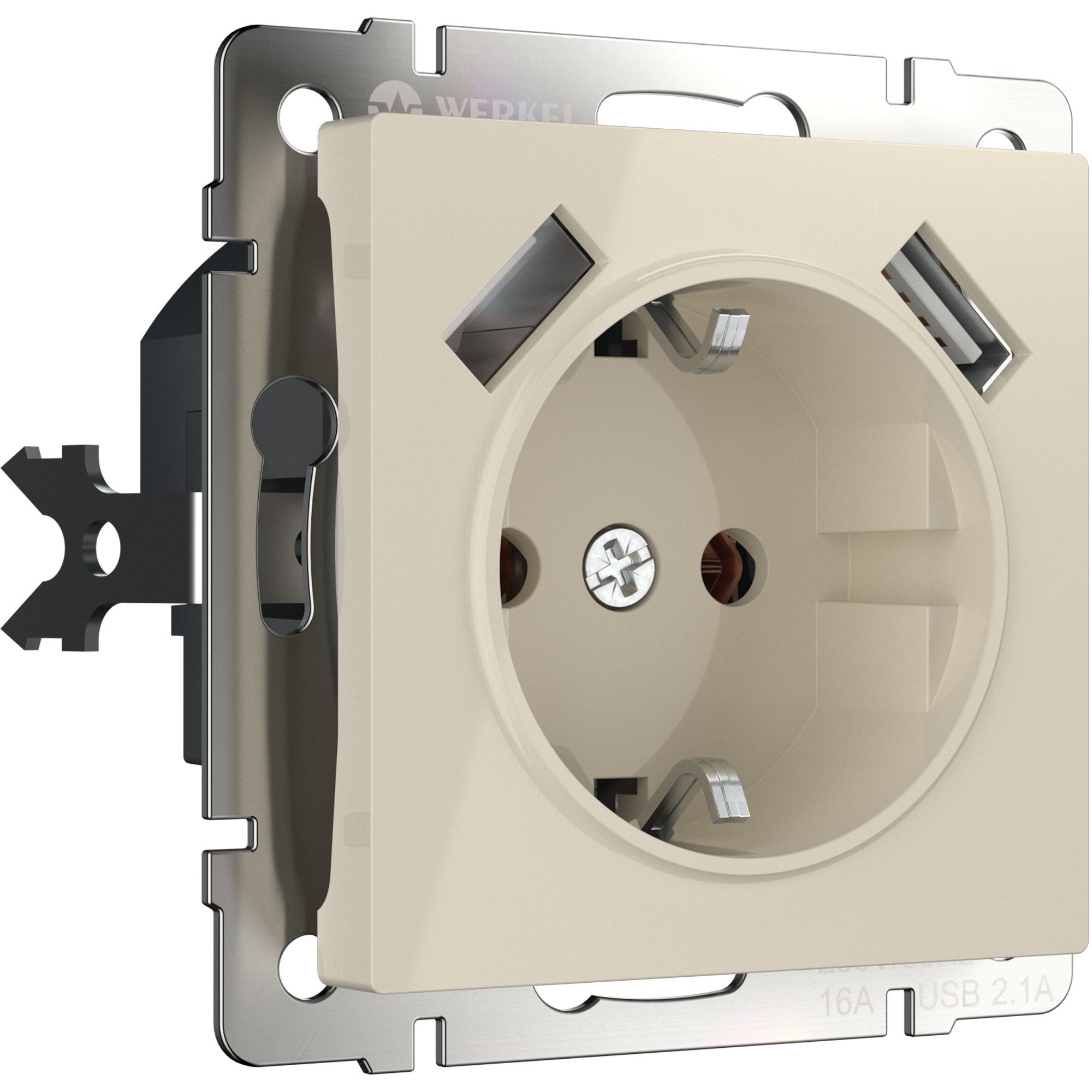 Розетка с заземлением, шторками и USBх2 WERKEL (слоновая кость) WL03-SKGS-USBx2-IP20 / W1171503 / a033476