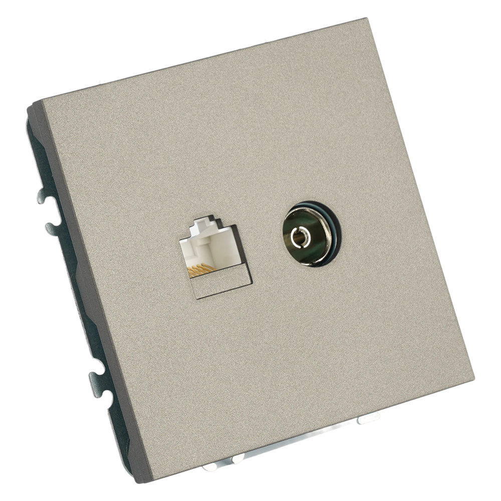 Розетка TV + компьютерная RJ-45 (механизм), STEKKER, серия Эмили, RST00-5106-09, антрацит, soft touch